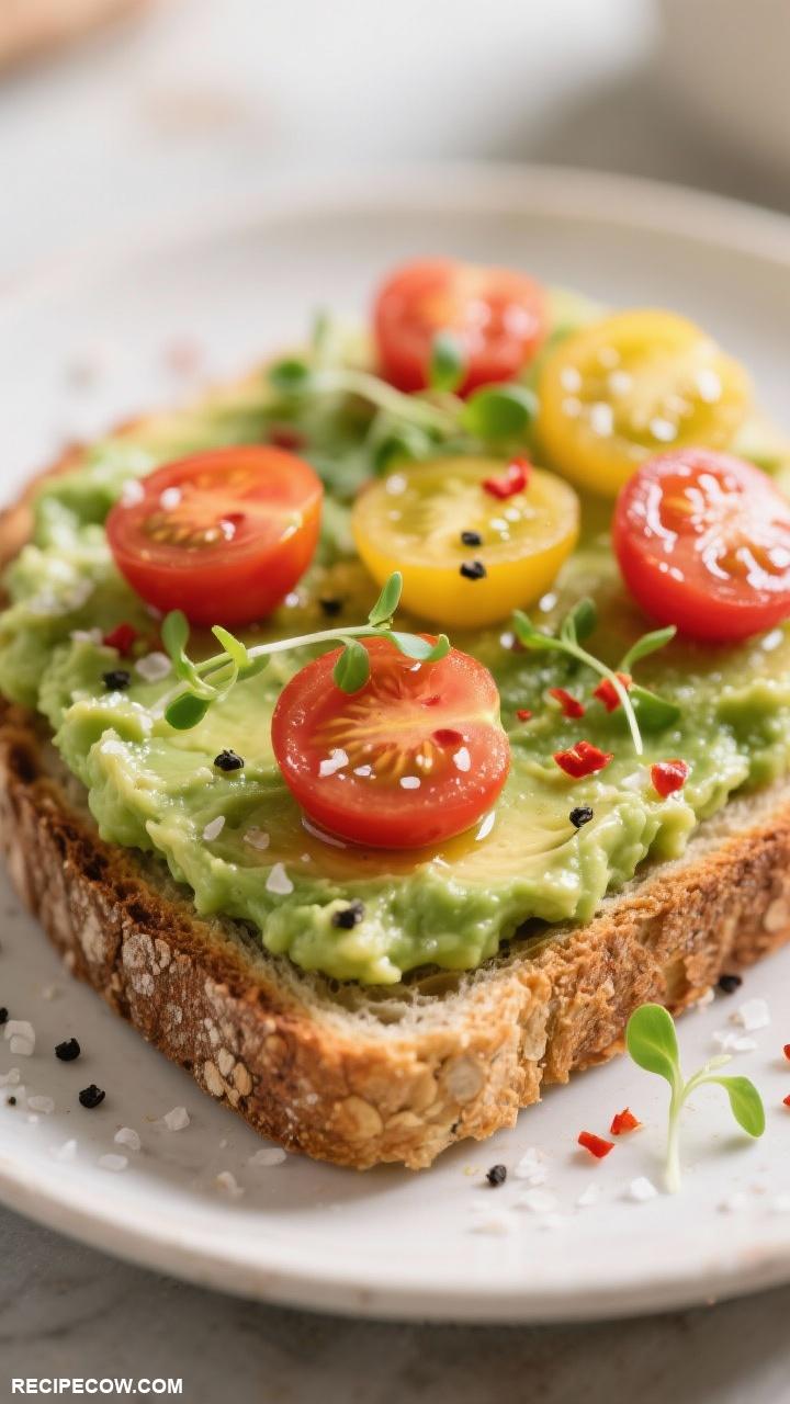 savory breakfast Avocado Toast with Cherry Tomatoes