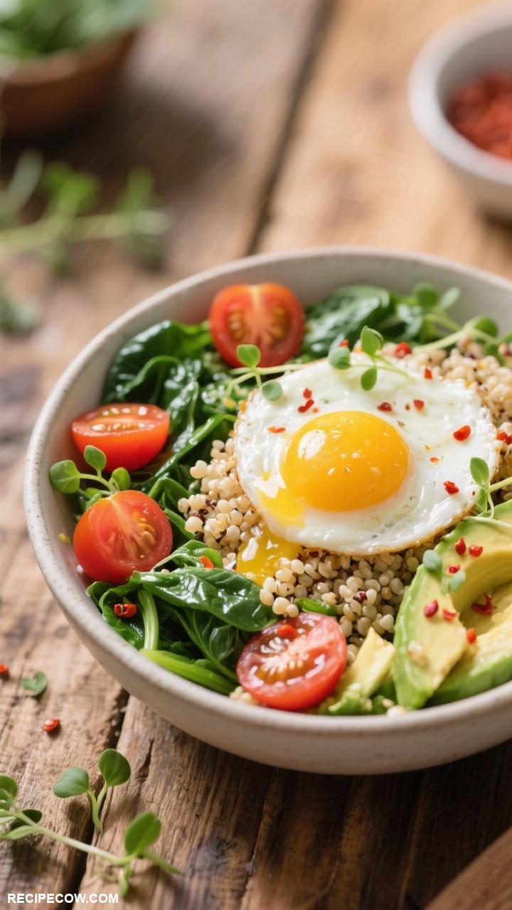 savory breakfast Quinoa Bowl with Poached Egg