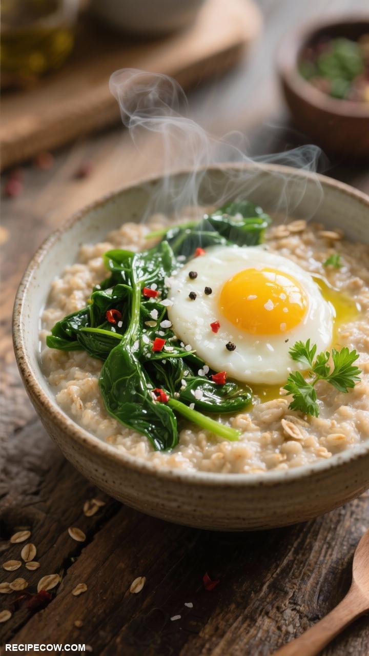 savory breakfast Savory Oatmeal with Spinach and Eggs