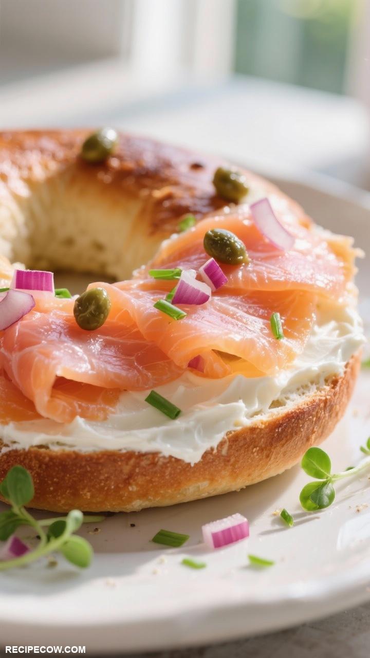 savory breakfast Smoked Salmon and Cream Cheese Bagel