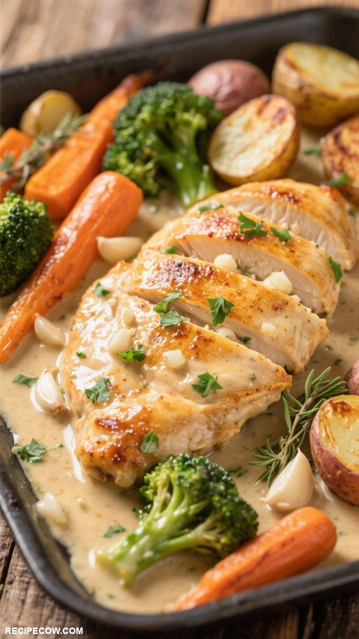 sheet pan dinners One Pan Creamy Garlic Chicken