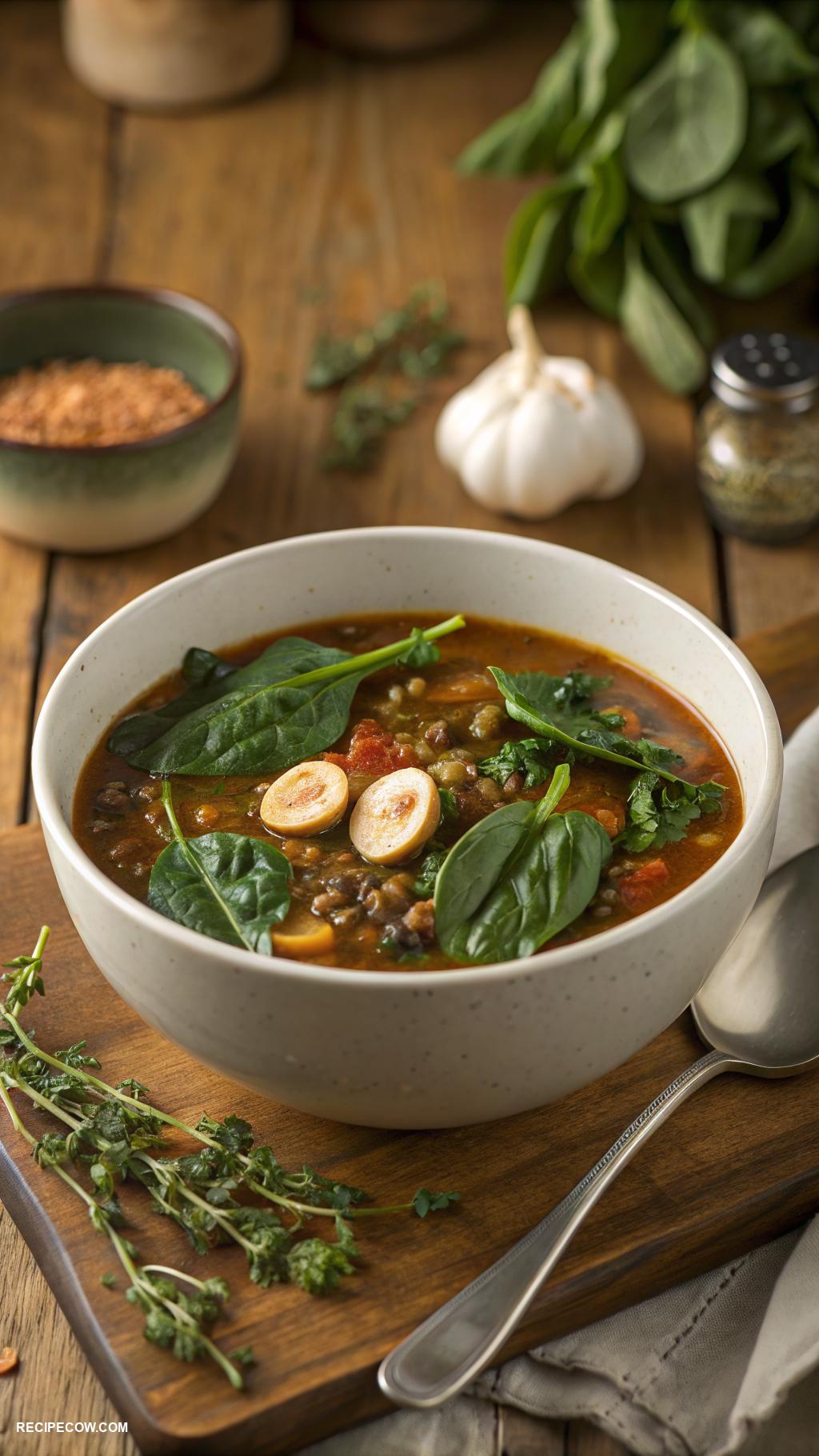 one pot meals Lentil soup with spinach and garlic