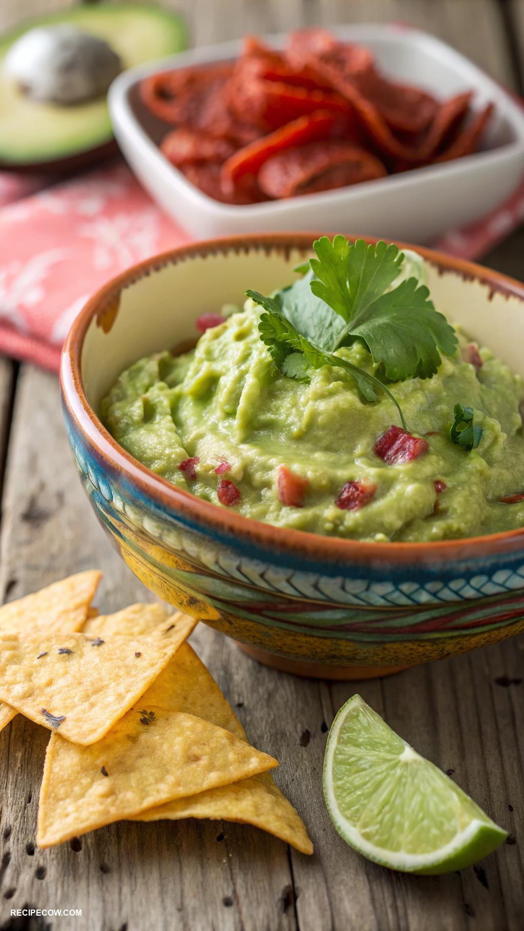 Appetizer dips Classic guacamole with fresh lime juice