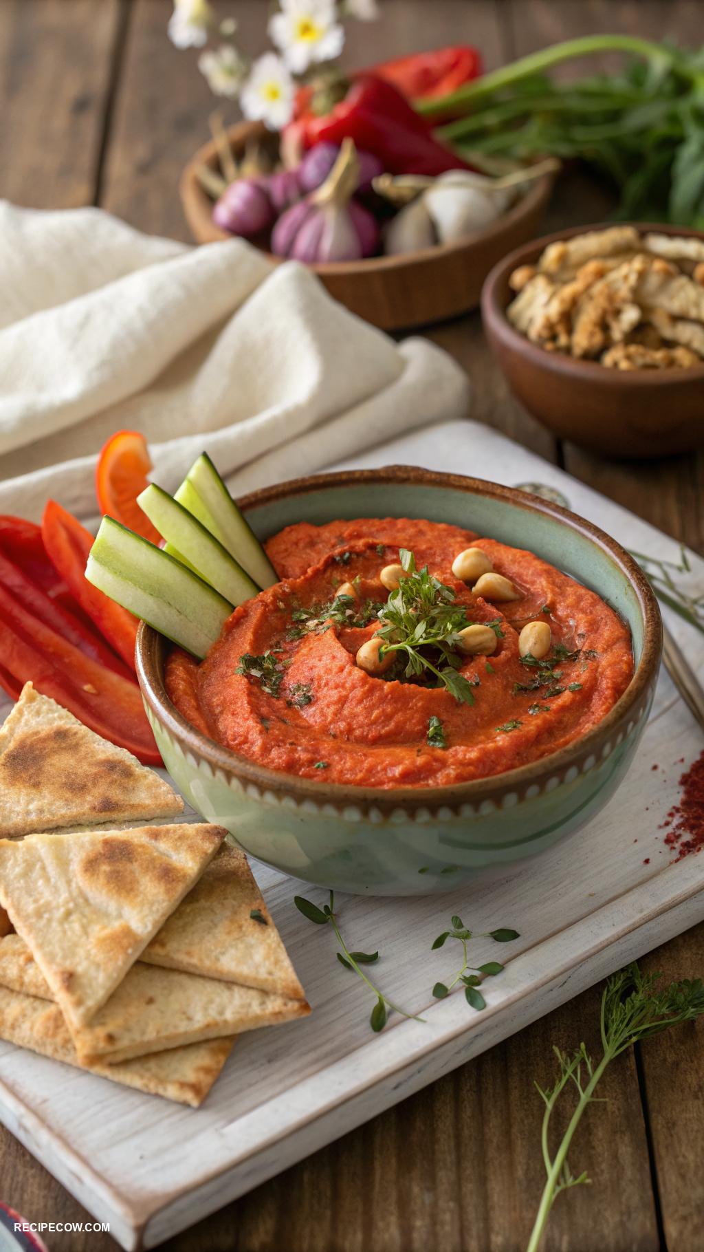 Appetizer dips Roasted red pepper and walnut dip