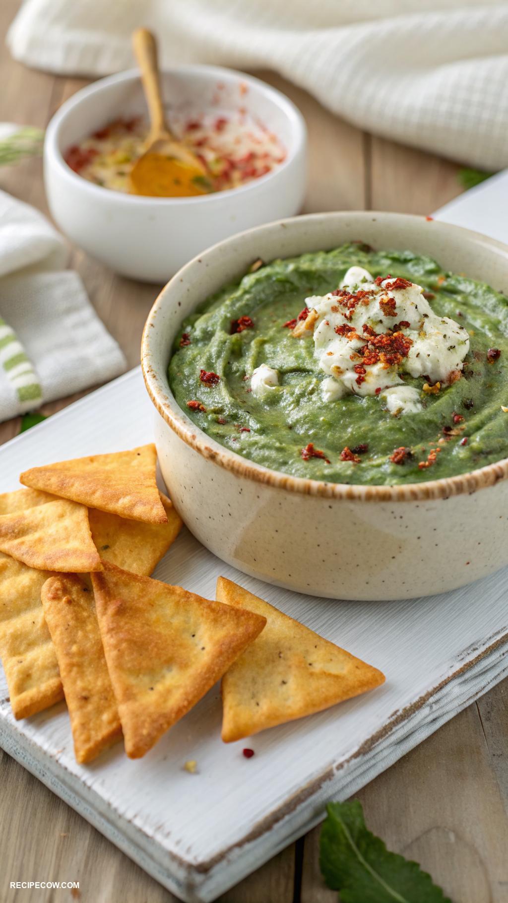 Appetizer dips Tangy feta and spinach dip with pita
