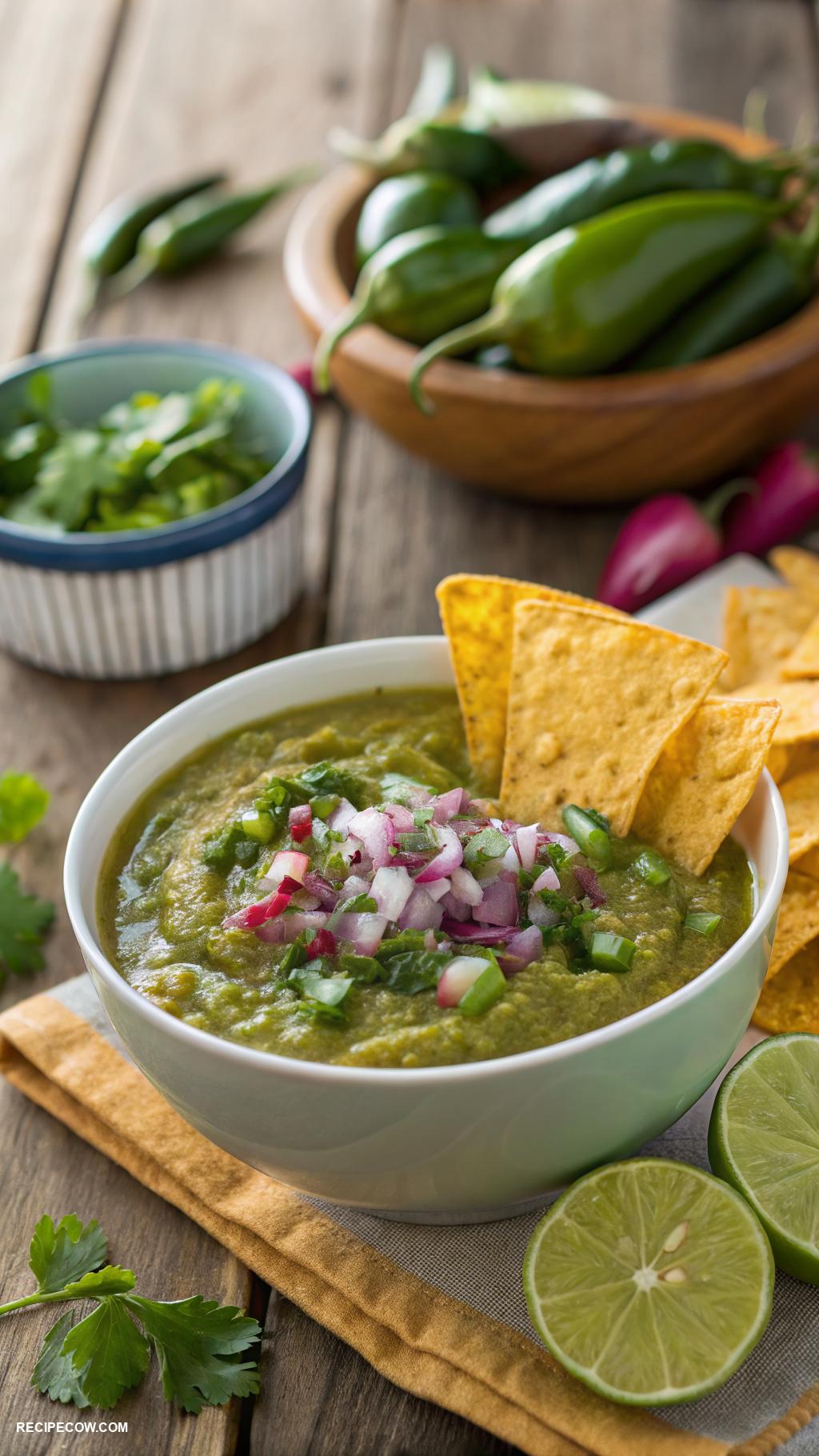 Appetizer dips Zesty salsa verde with tortilla chips
