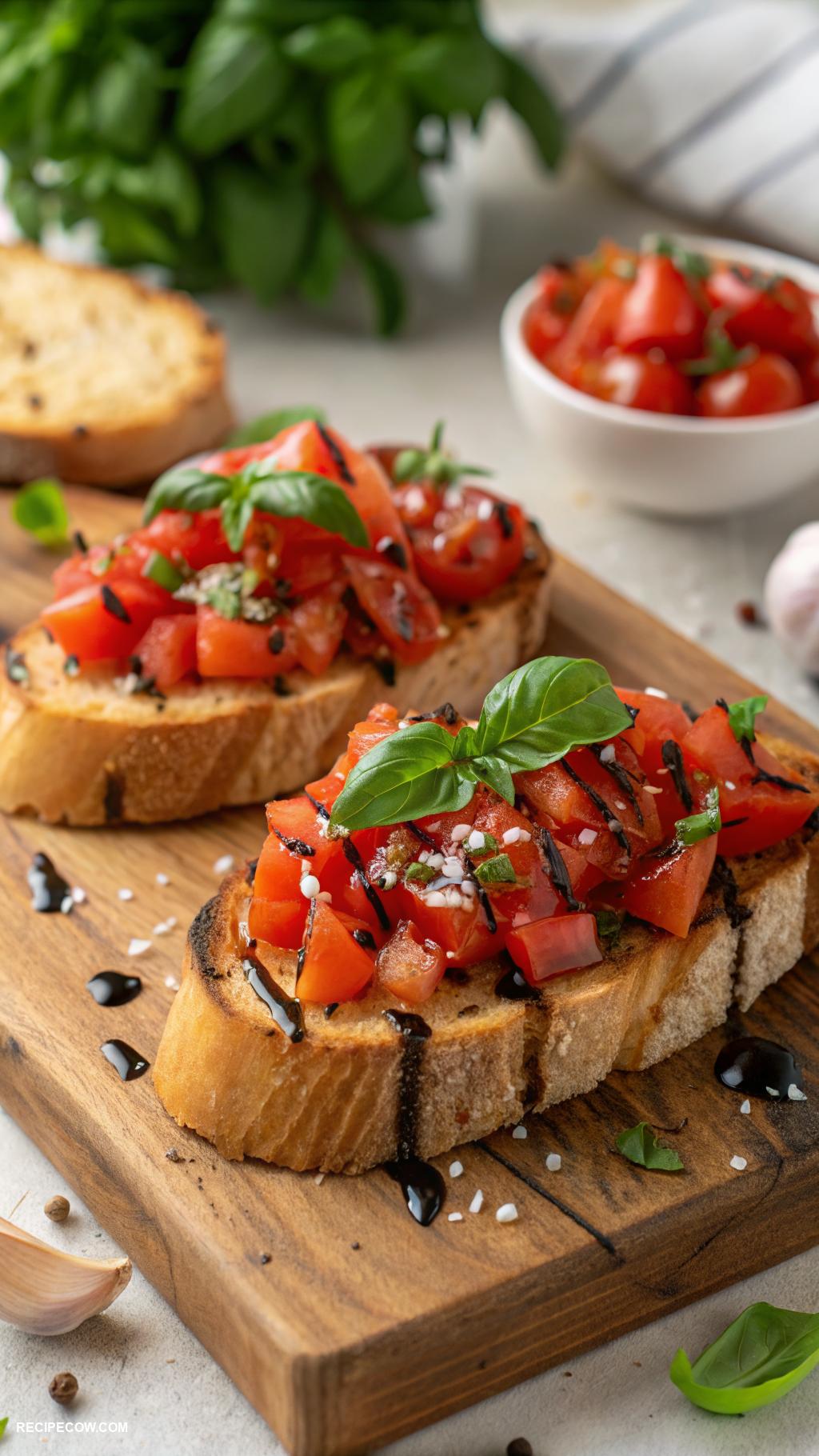 Cold appetizers Bruschetta with tomatoes and balsamic glaze