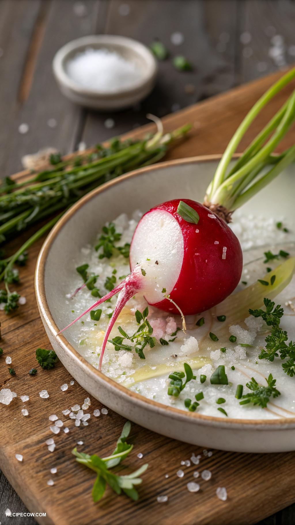 Cold appetizers Radishes with herb butter and sea salt