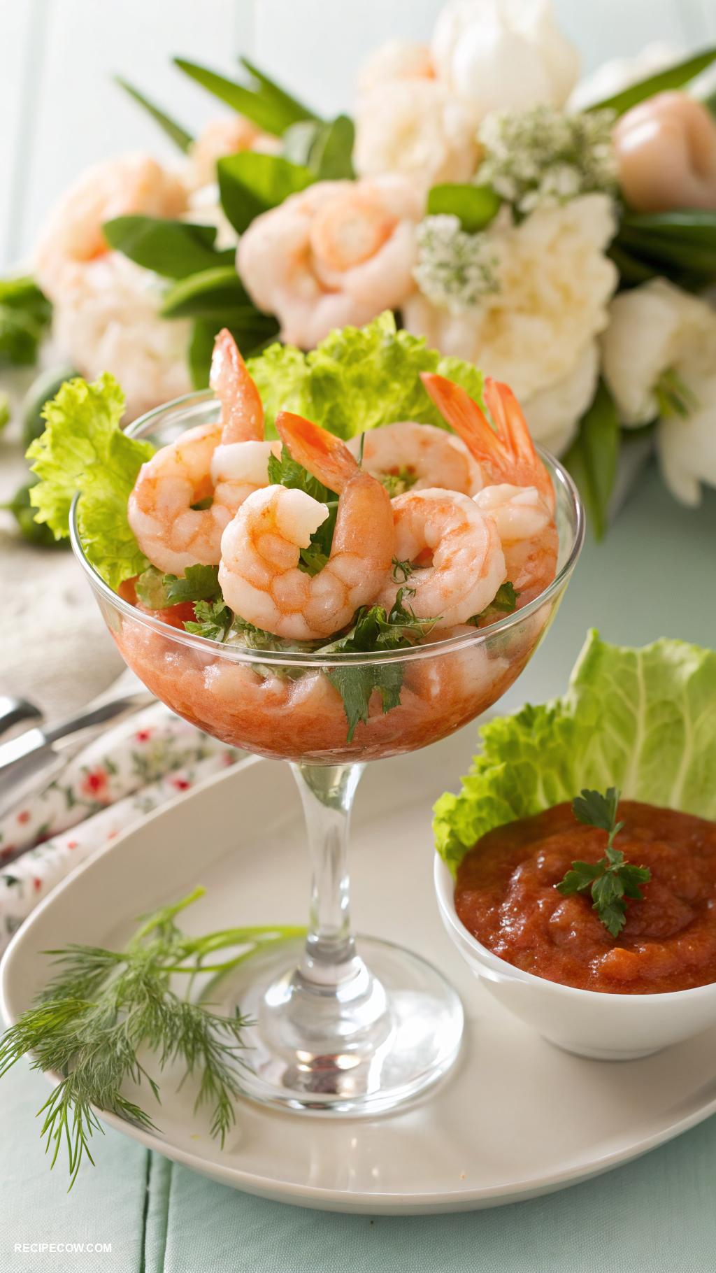 Cold appetizers Shrimp cocktail with spicy cocktail sauce