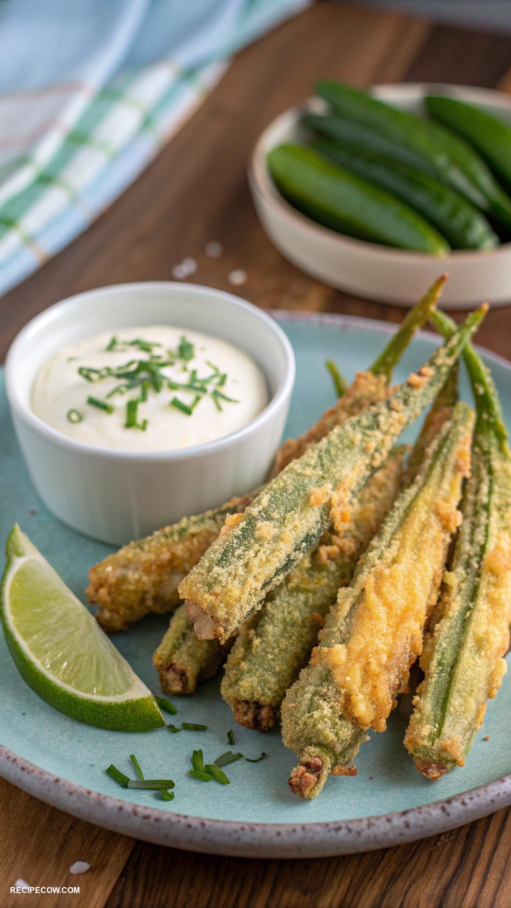 Comfort food side dishes Crispy fried okra with ranch dip