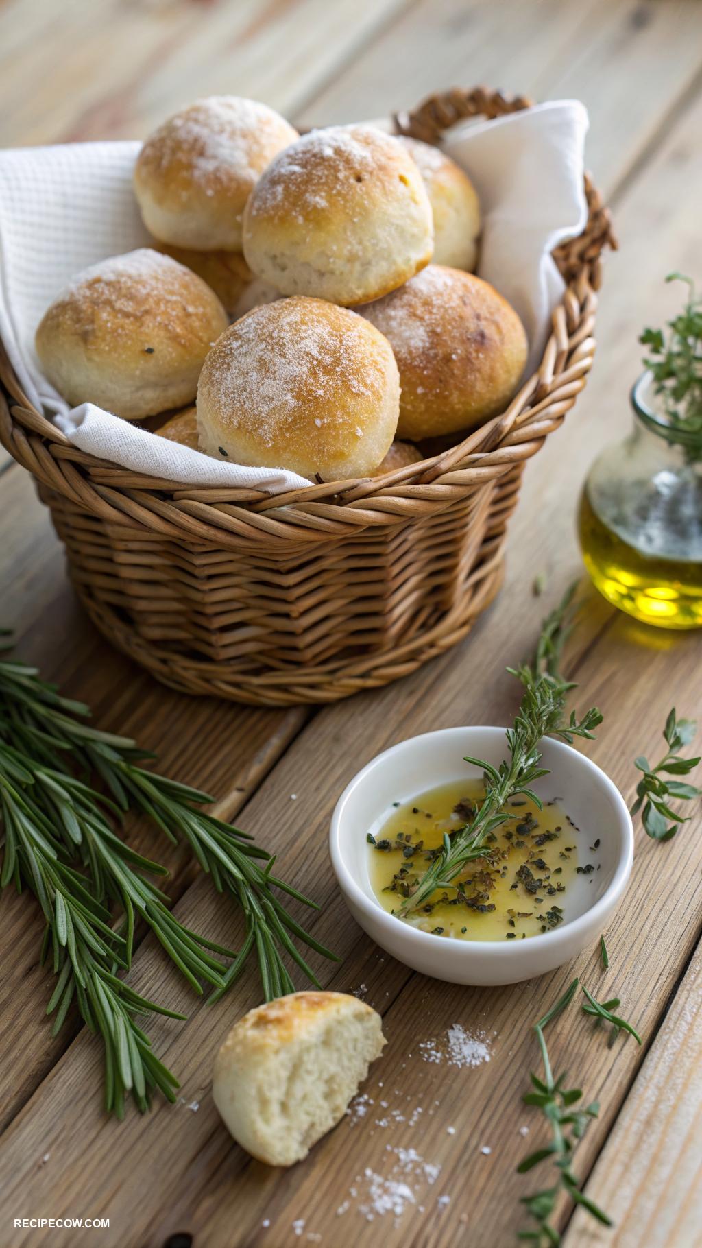 Comfort food side dishes Warm bread rolls with herb infused olive oil