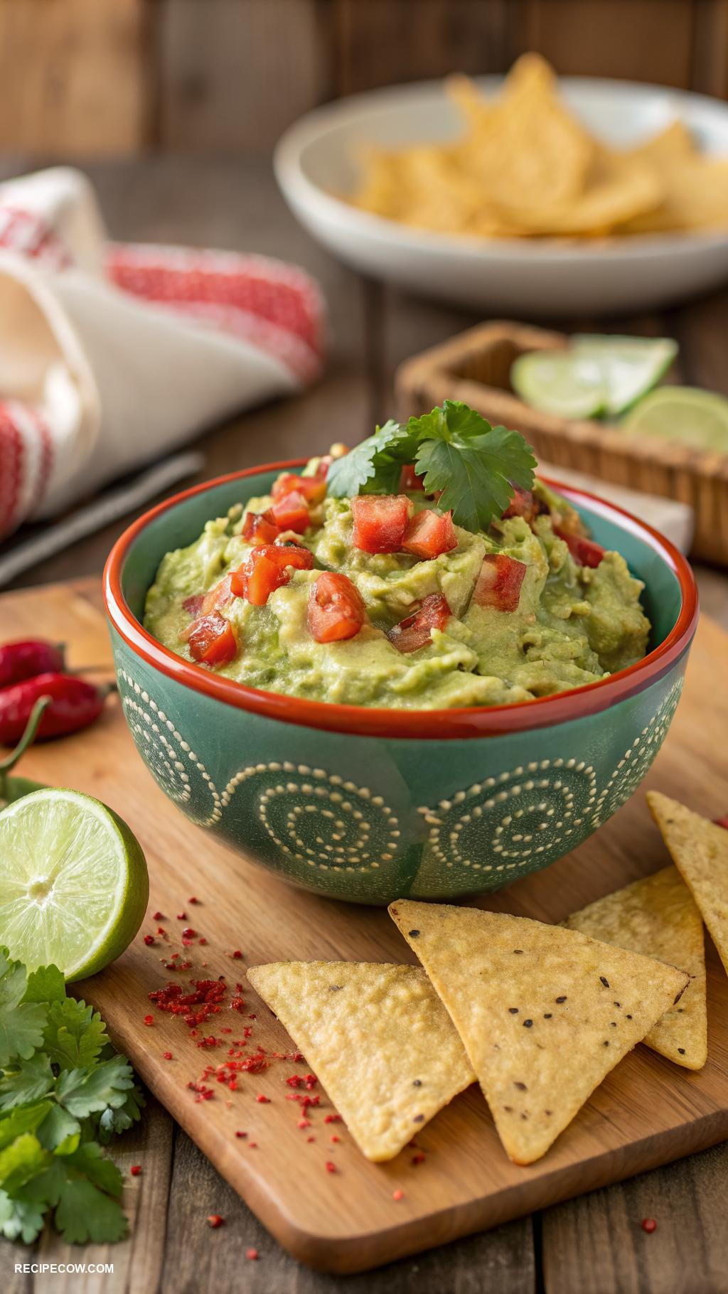 Healthy appetizers Guacamole with whole grain tortilla chips