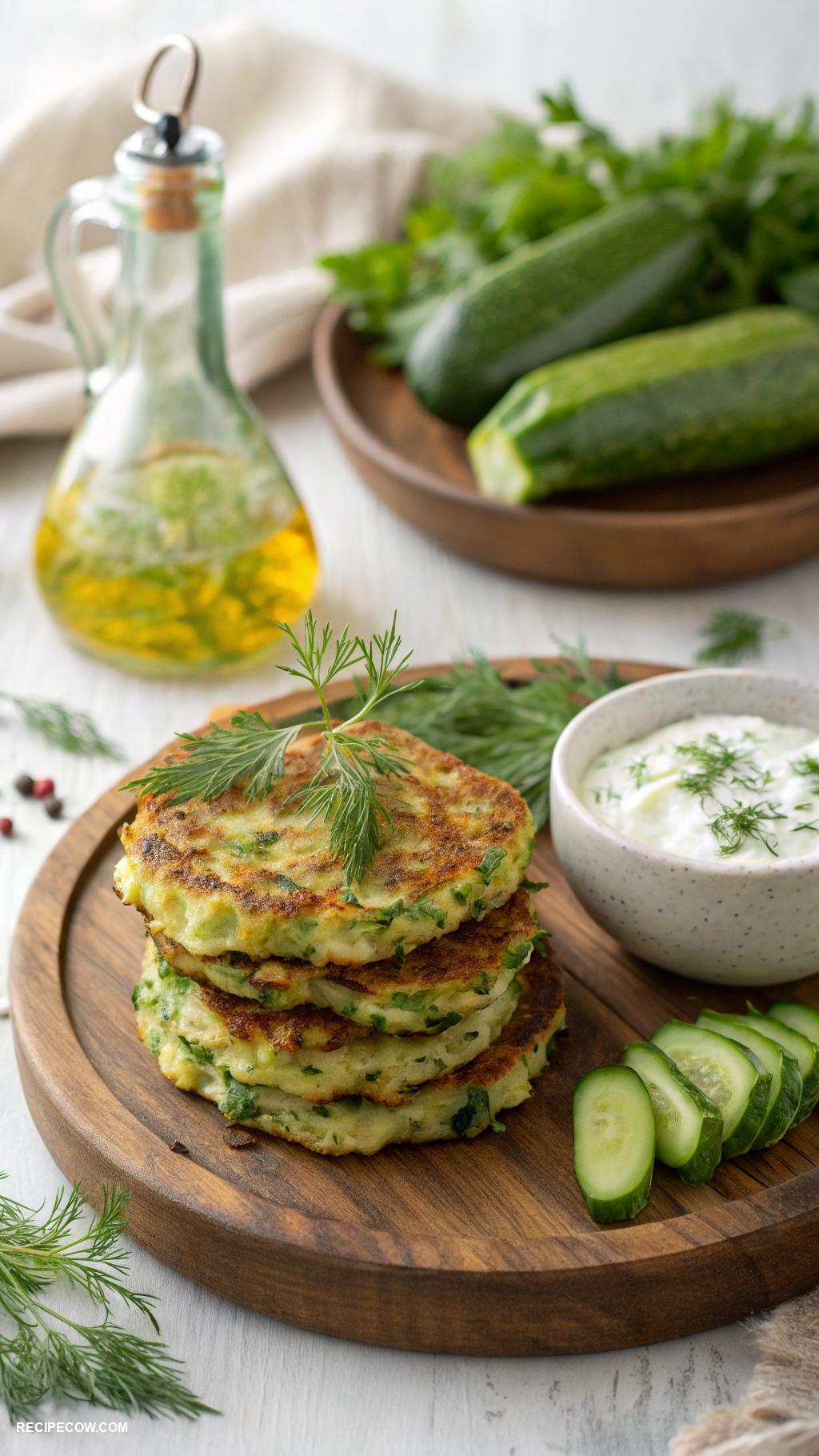 Healthy appetizers Zucchini fritters with tzatziki sauce