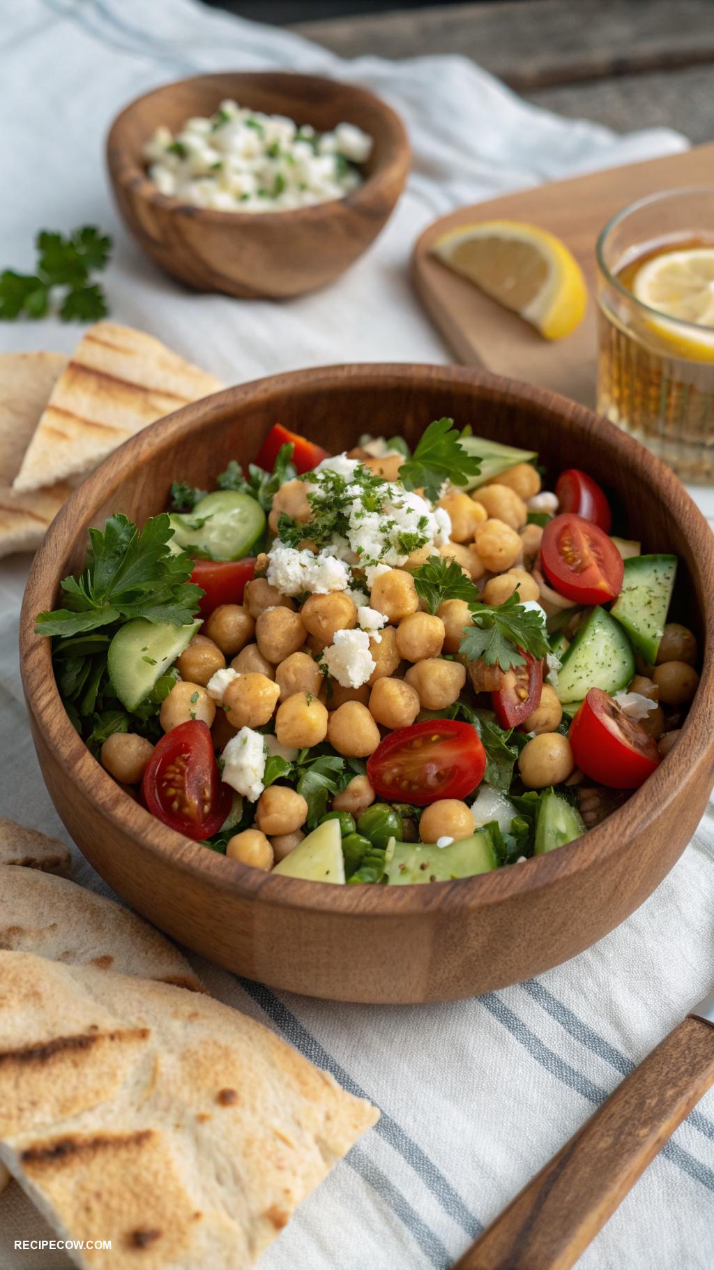 Healthy side dishes Chickpea salad with cucumber and feta