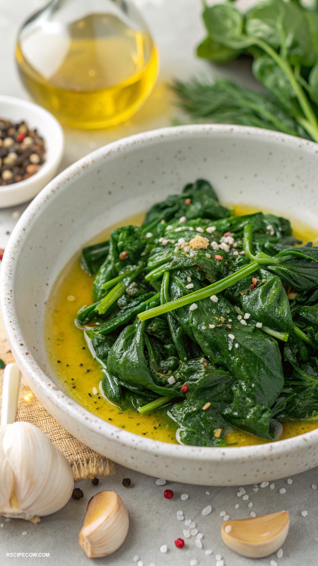Healthy side dishes Sautyed spinach with olive oil and garlic