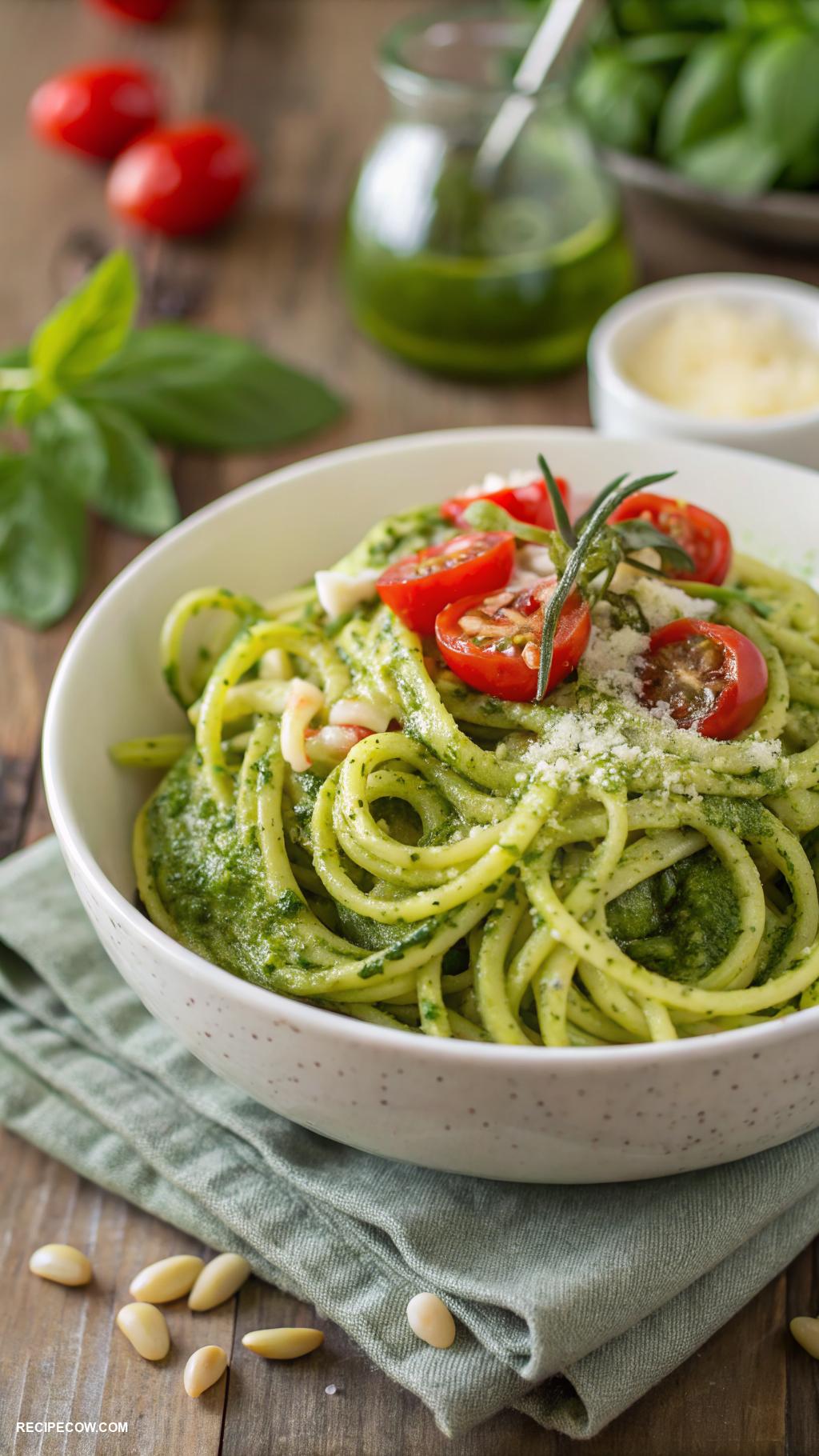 Healthy side dishes Zucchini noodles with pesto sauce