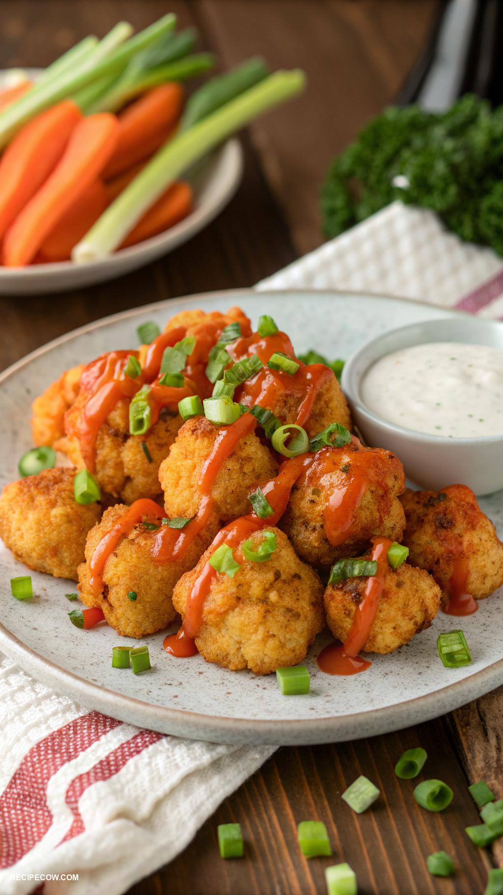 Low carb appetizers Cauliflower bites with buffalo sauce
