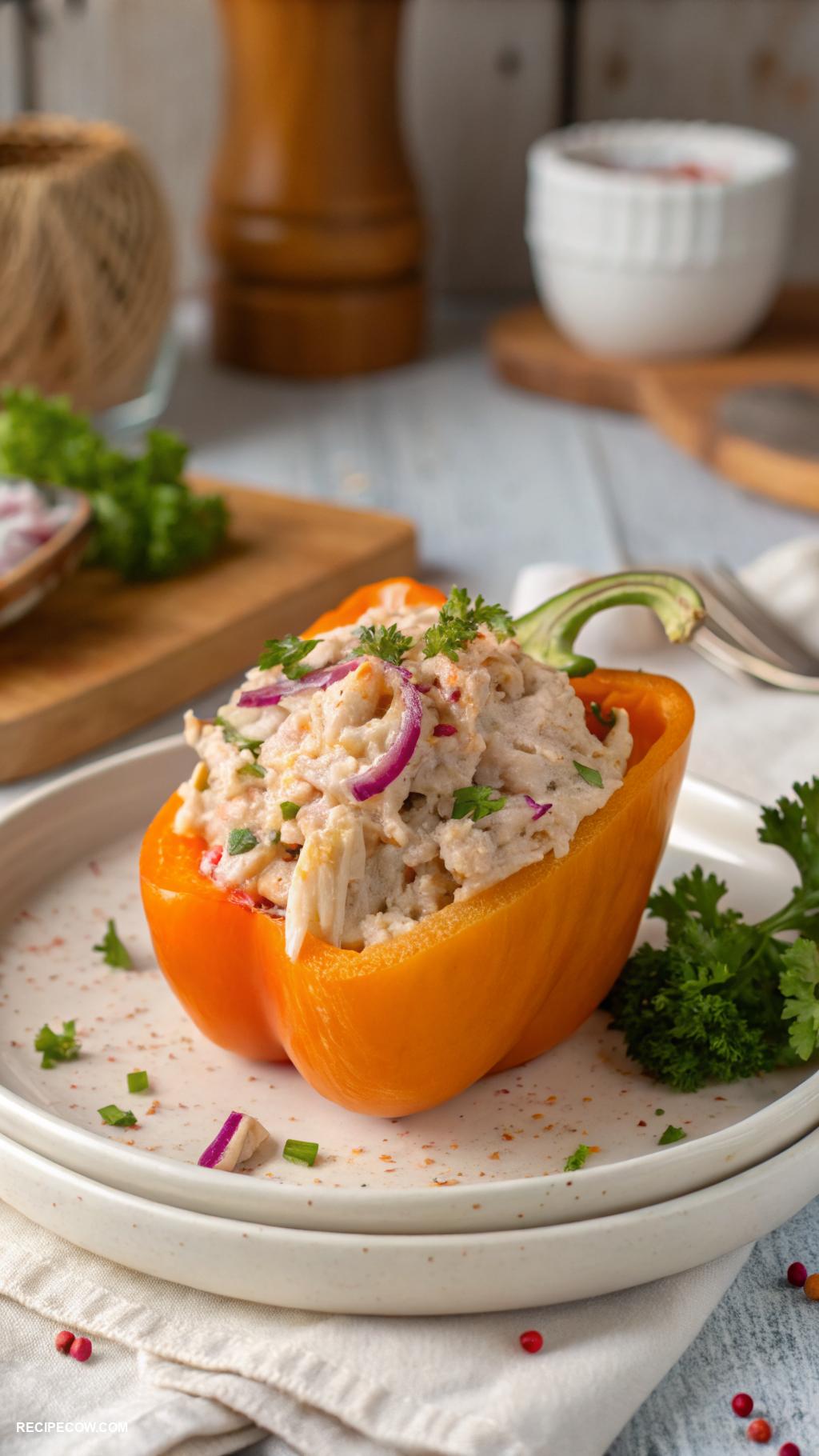 Low carb appetizers Mini bell pepper boats with tuna salad