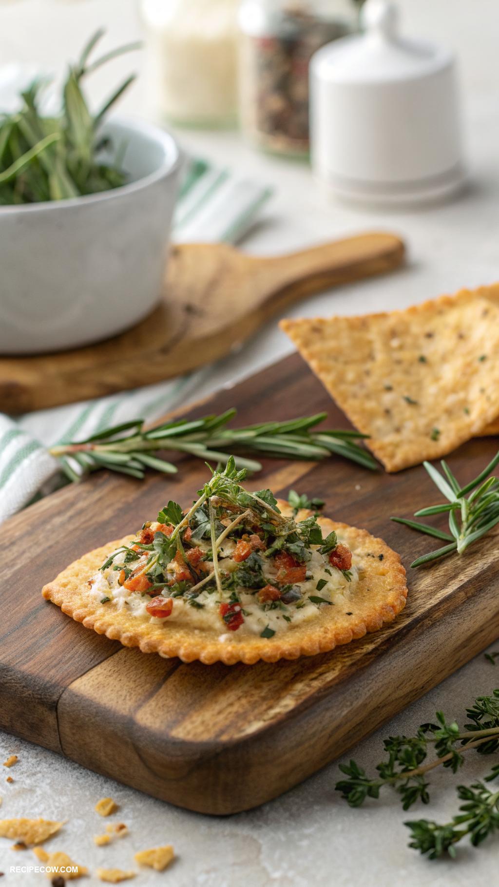 Low carb appetizers Savory cheese crisps with herbs and spices