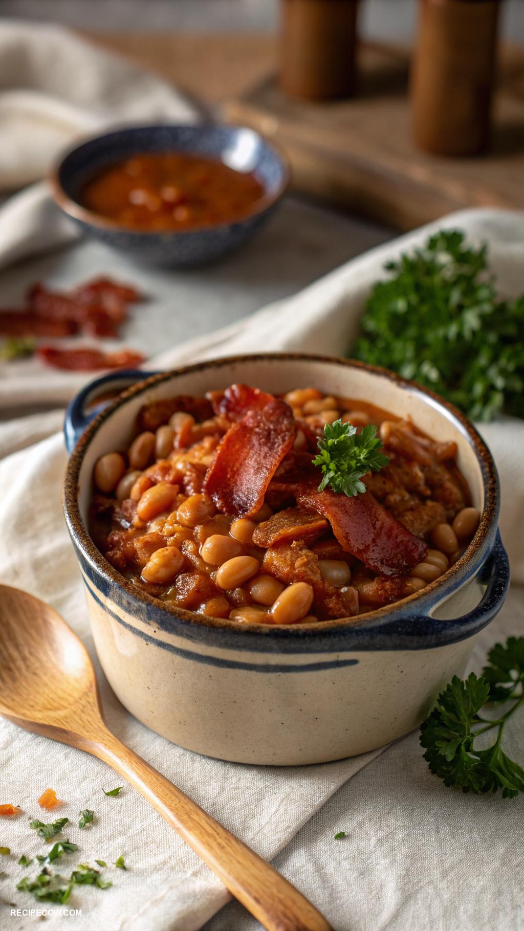 Make ahead side dishes Savory baked beans with bacon bits