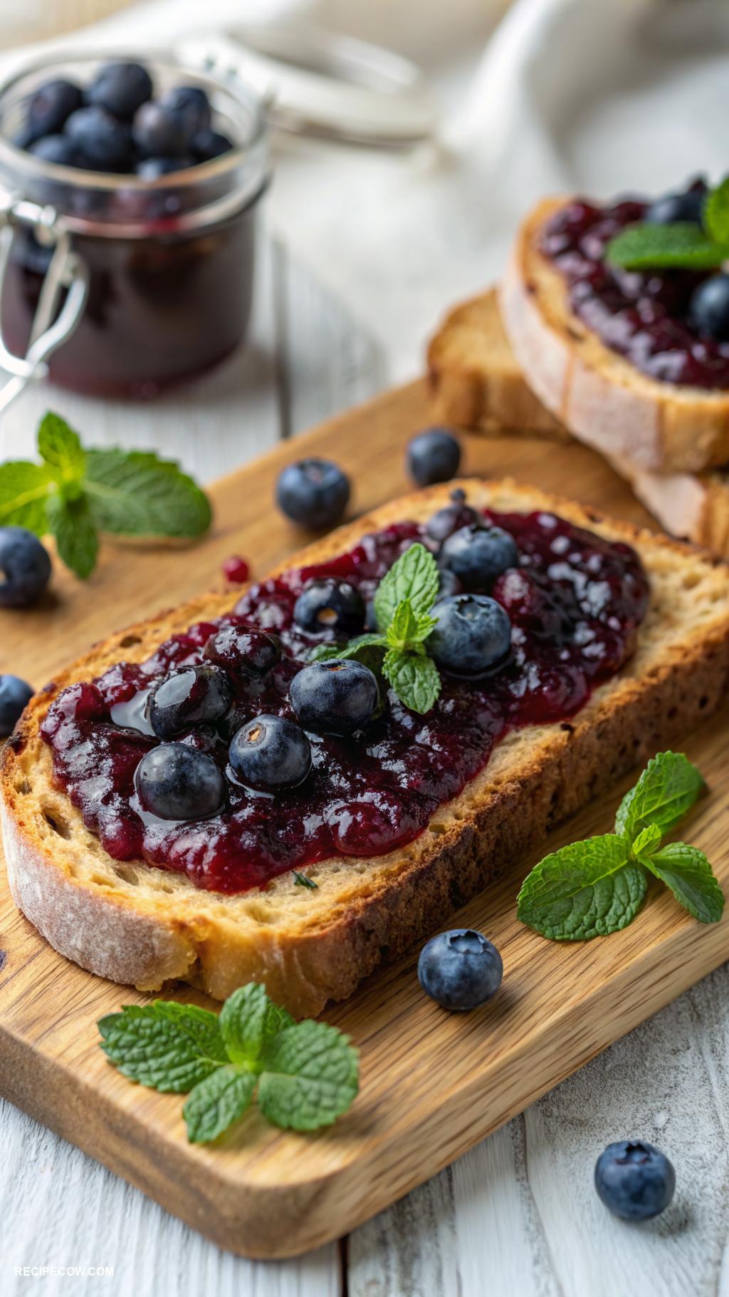 blueberry recipes Blueberry jam on toasted bread