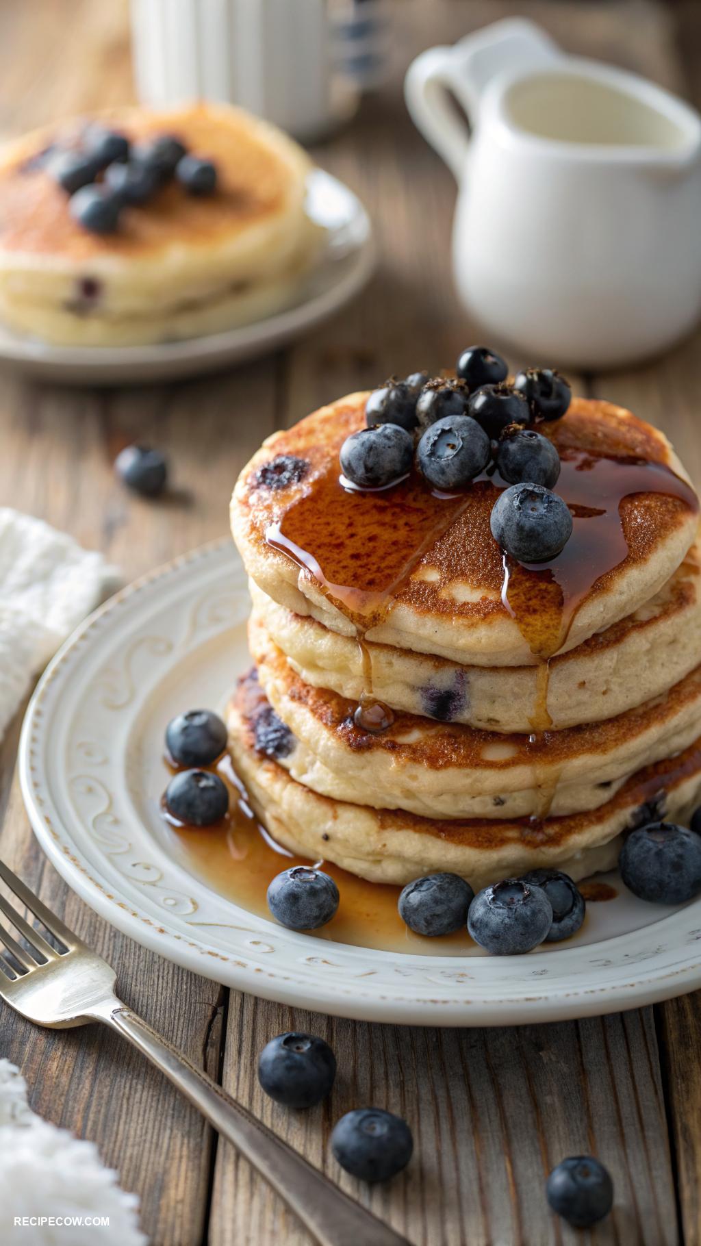 blueberry recipes Blueberry pancakes with maple syrup drizzle