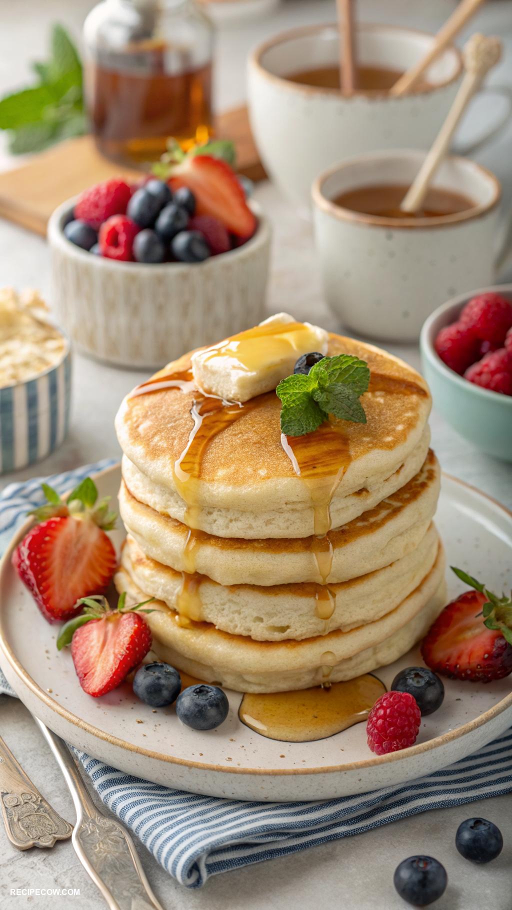 brunch inspiration Fluffy pancakes with maple syrup