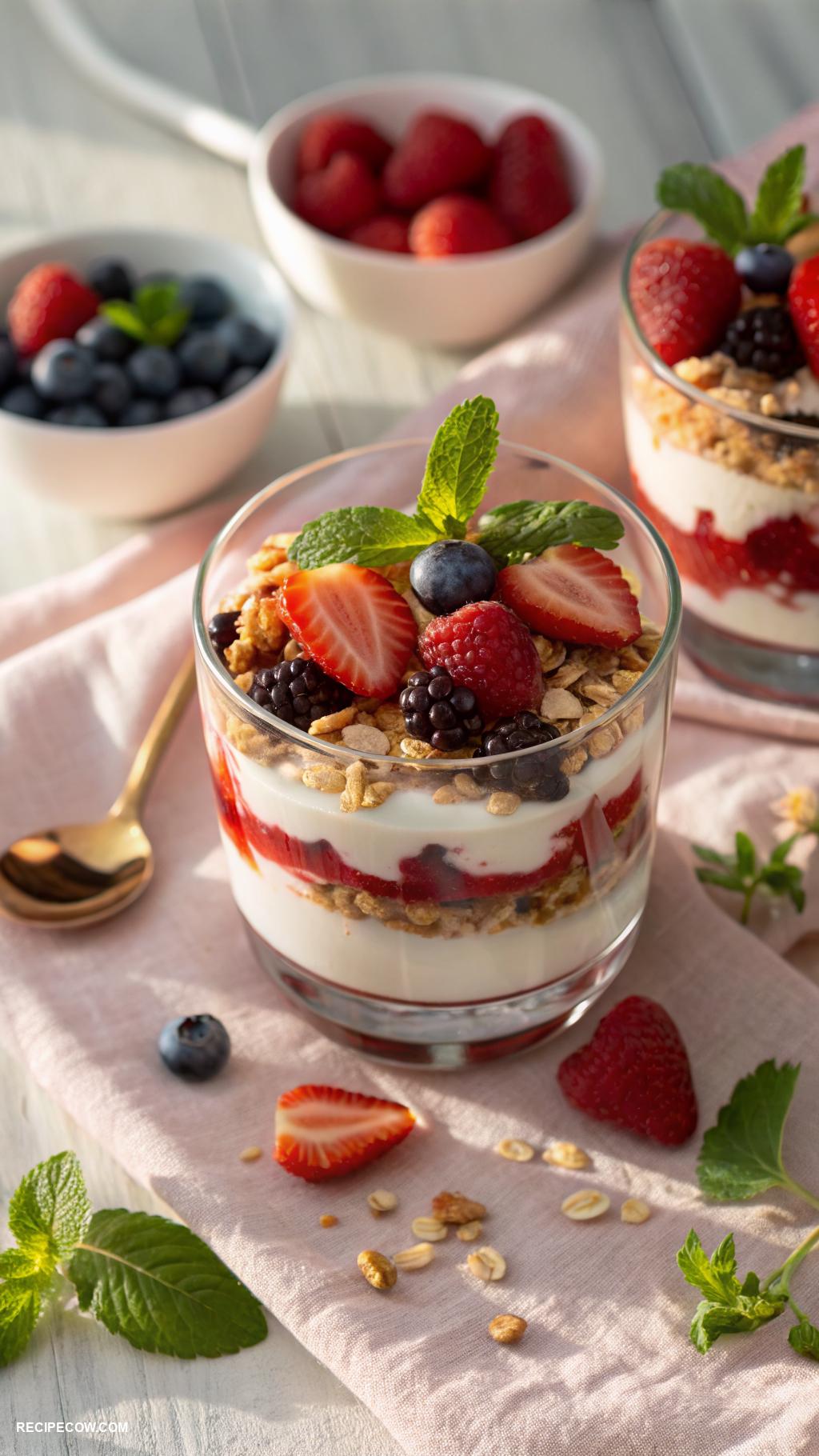 brunch inspiration Greek yogurt parfait with berries