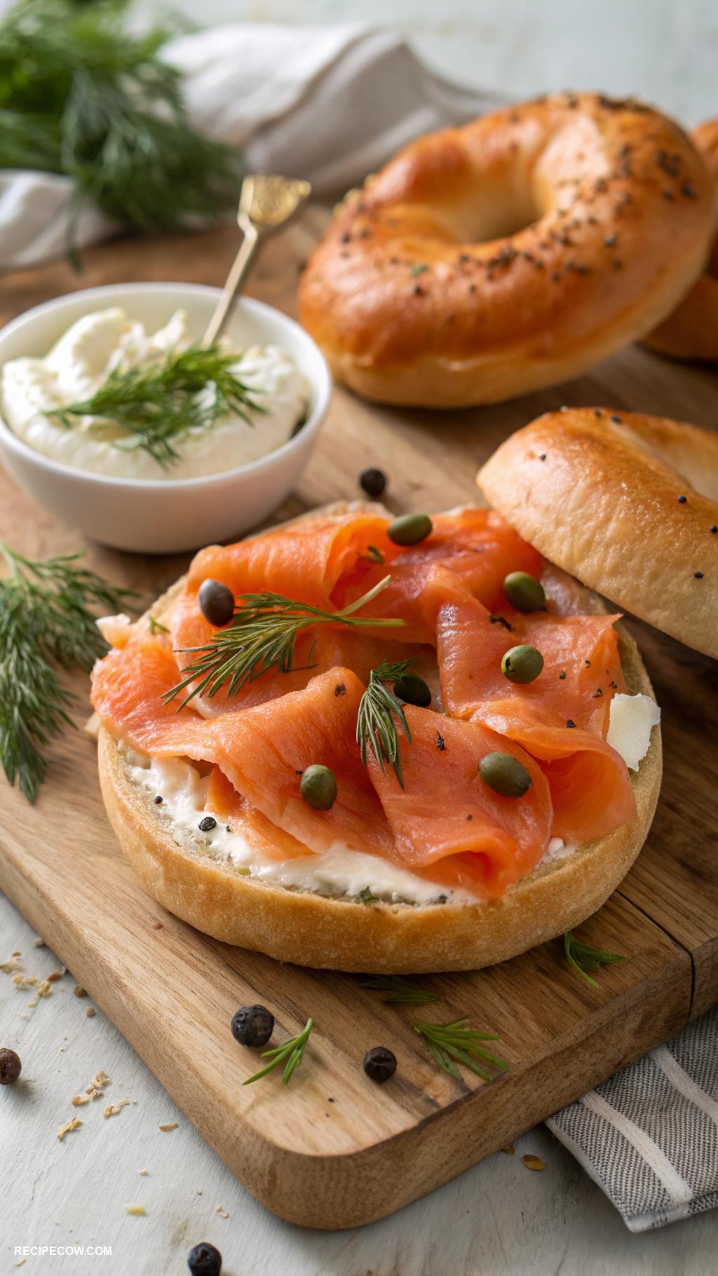 brunch inspiration Smoked salmon bagels with capers