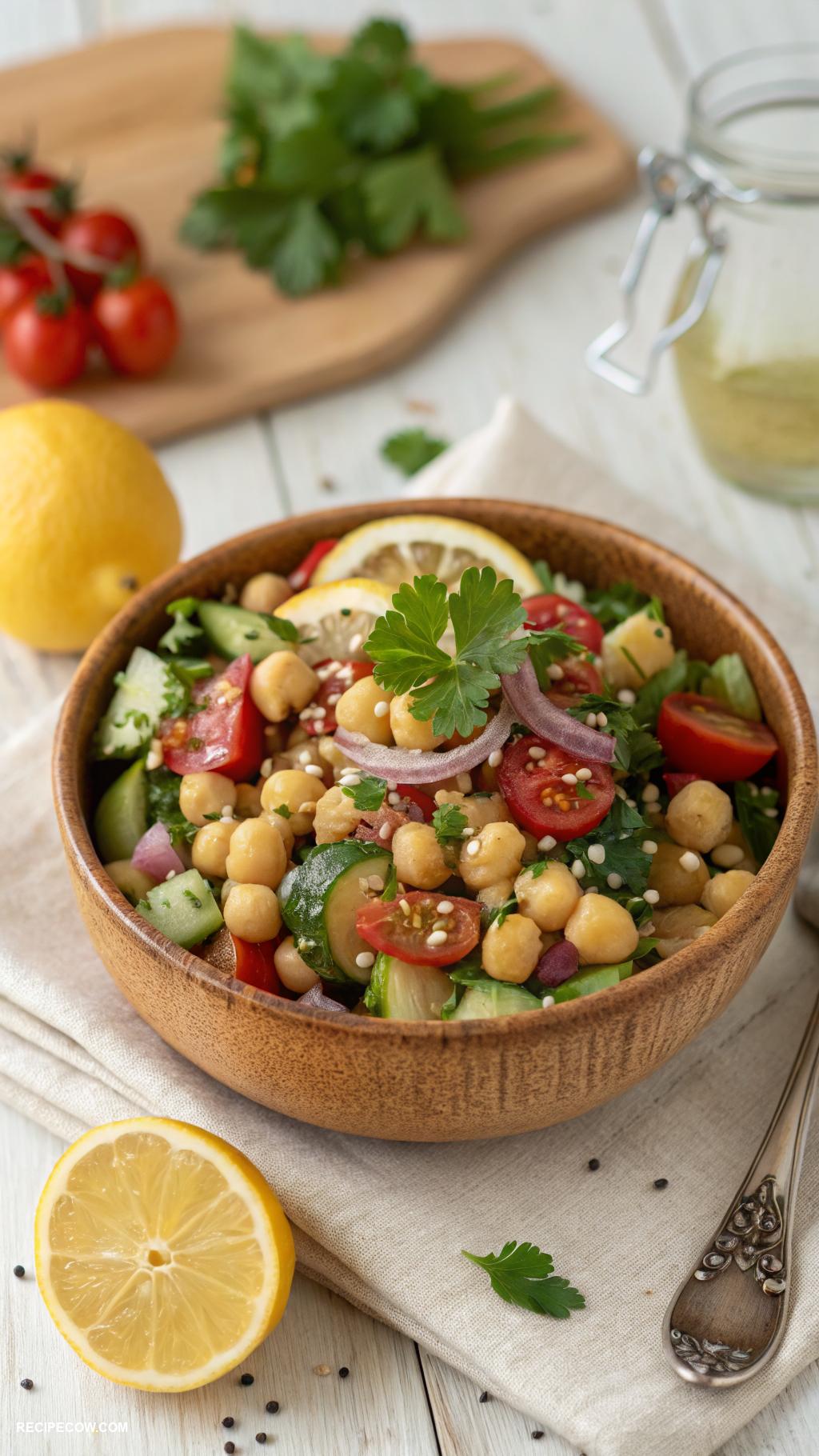 budget friendly lunch ideas Chickpea salad with lemon dressing