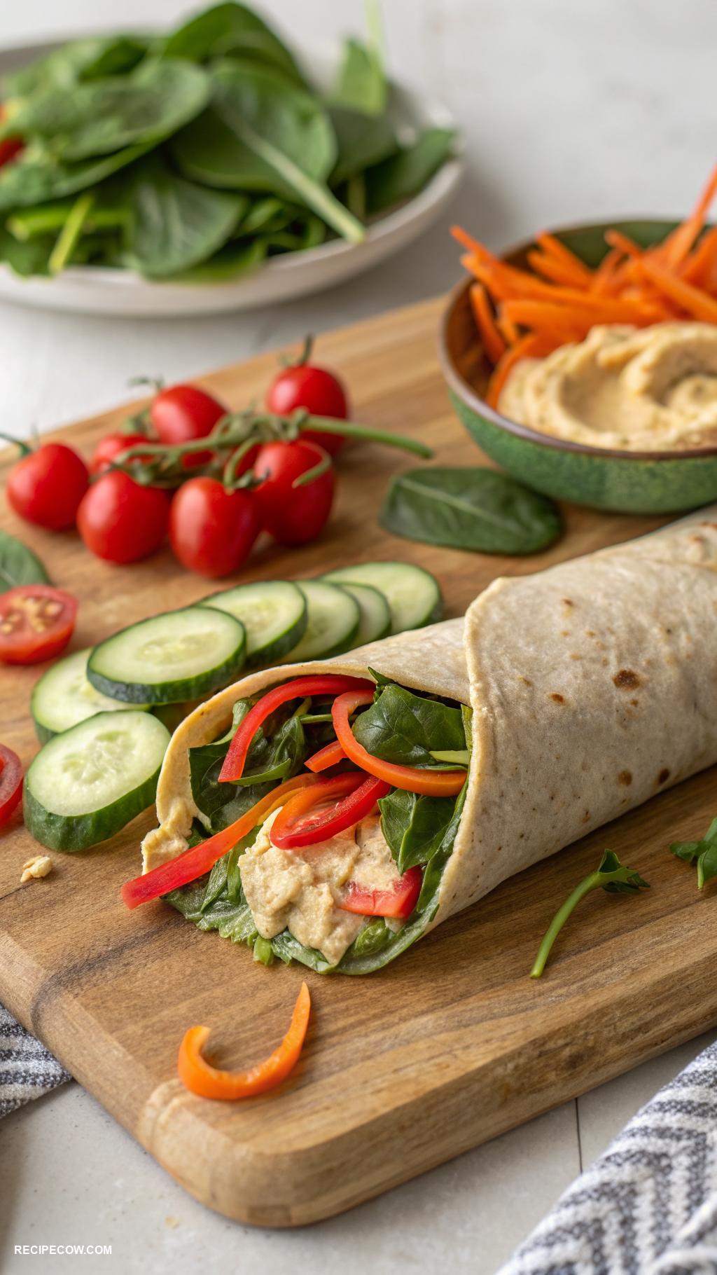 budget friendly lunch ideas Hummus and vegetable wrap
