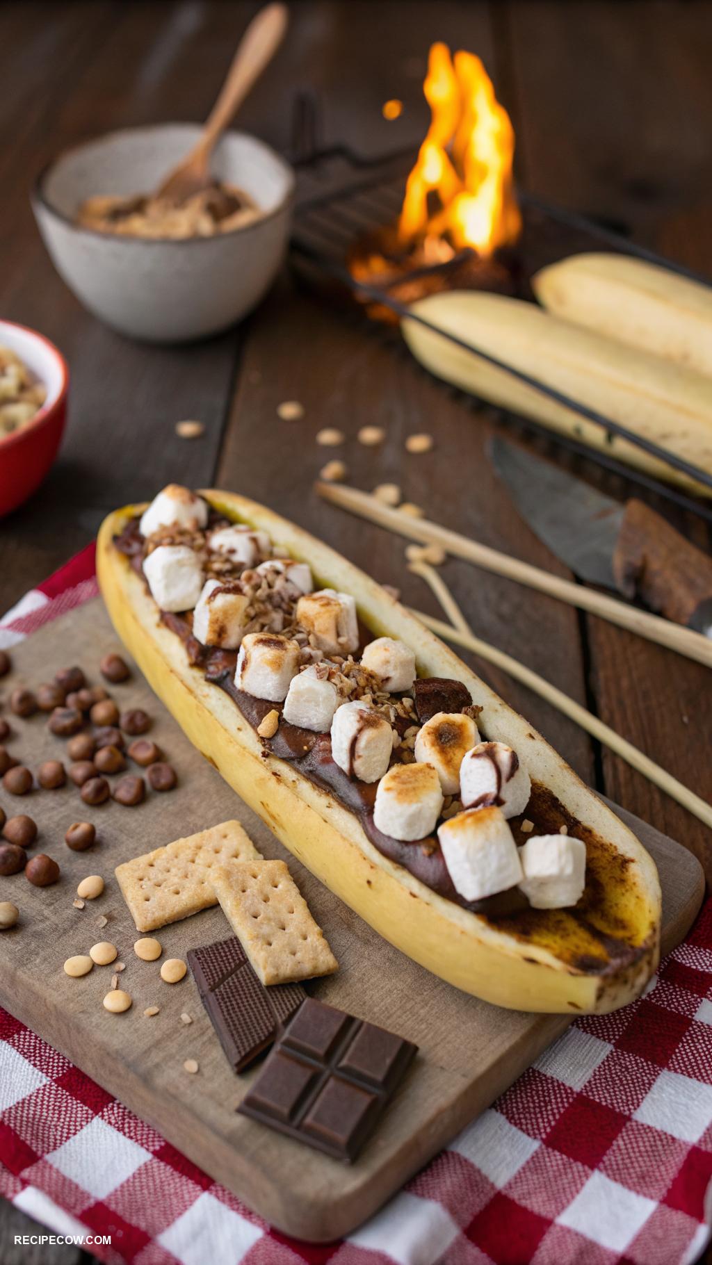 campfire cooking recipes Banana boats with chocolate and marshmallows