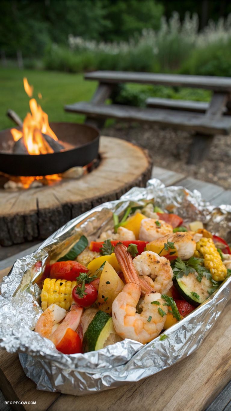 campfire cooking recipes Campfire foil packet shrimp and veggies