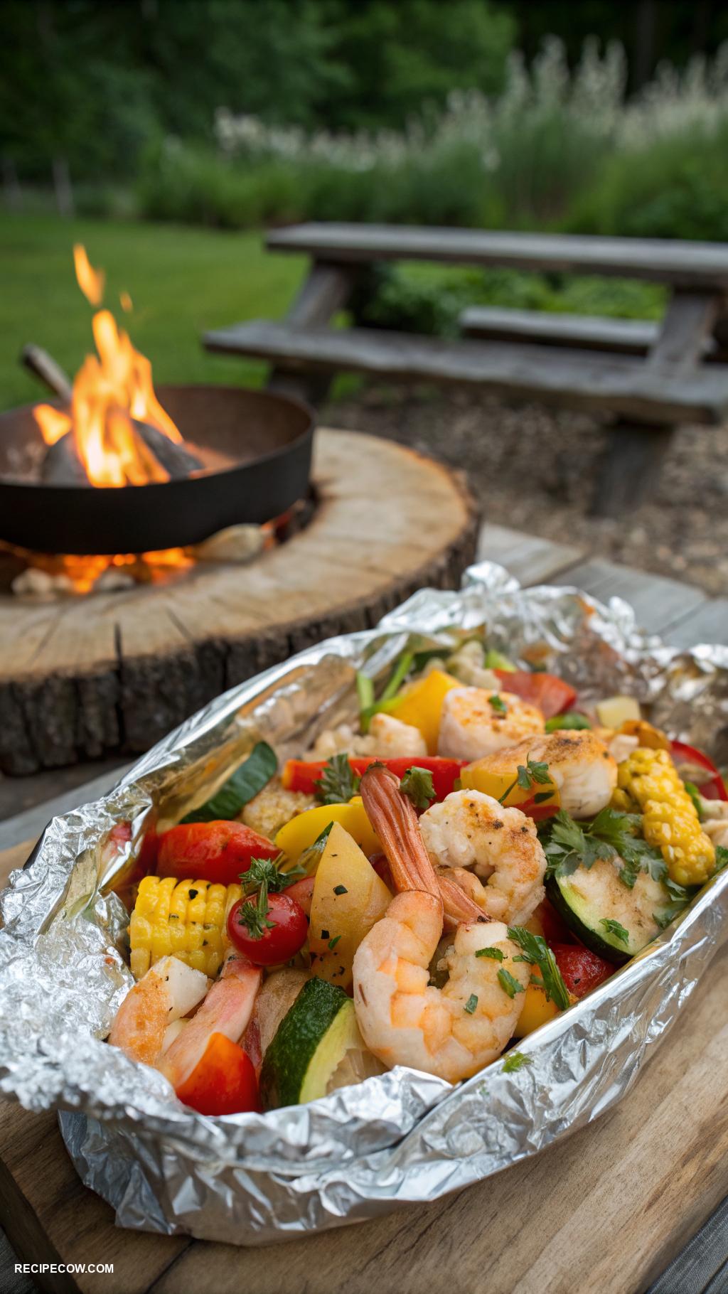 campfire cooking recipes Campfire foil packet shrimp and veggies