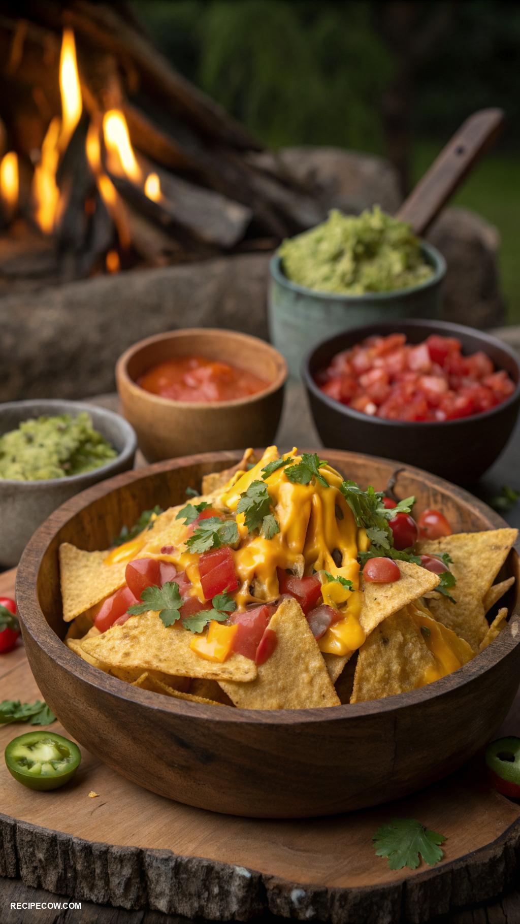 campfire cooking recipes Campfire nachos with melted cheese