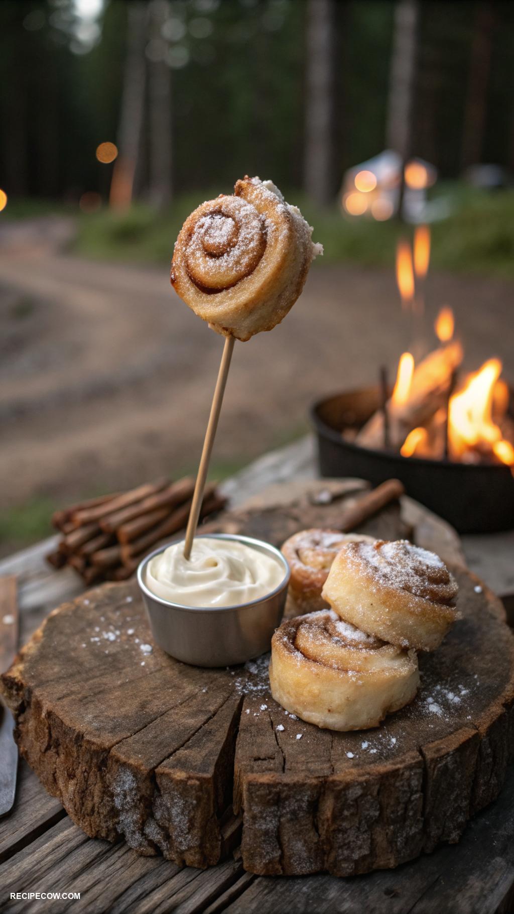 campfire cooking recipes Cinnamon roll ups on a stick
