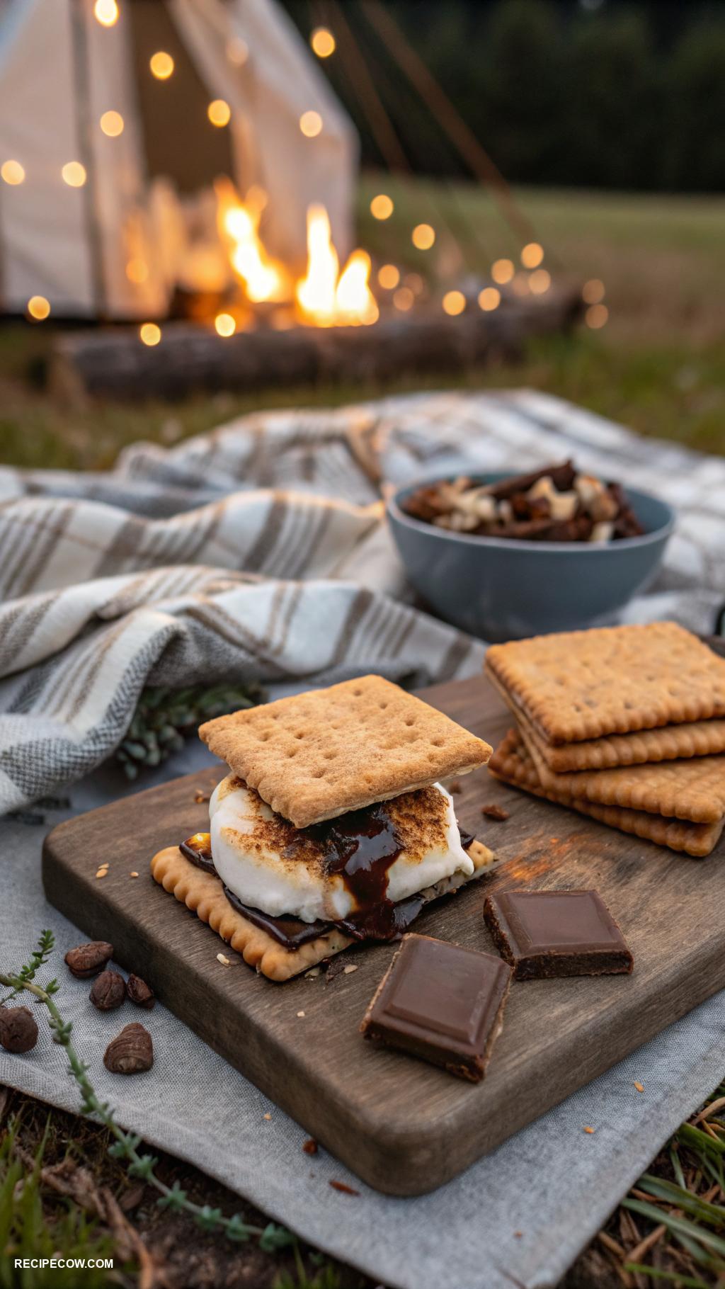 campfire cooking recipes Roasted marshmallows for smores sandwiches