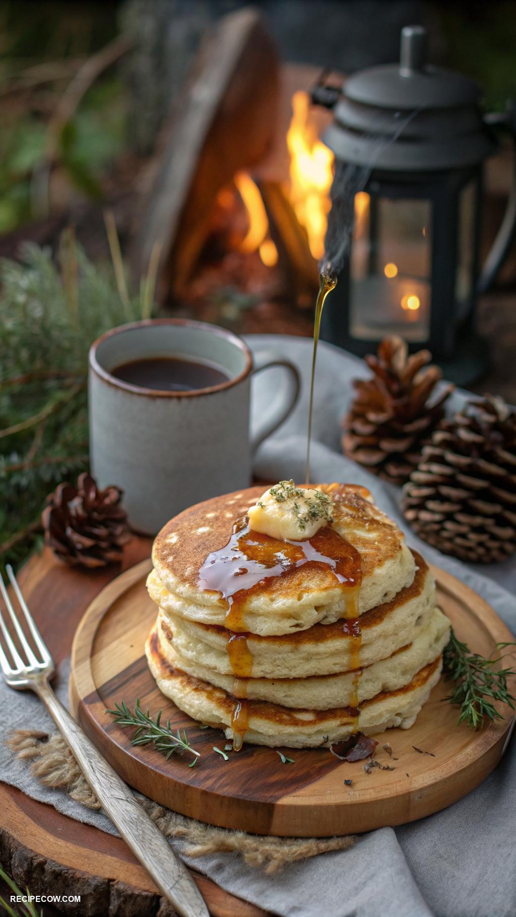 campfire cooking recipes Savory campfire pancakes with maple syrup