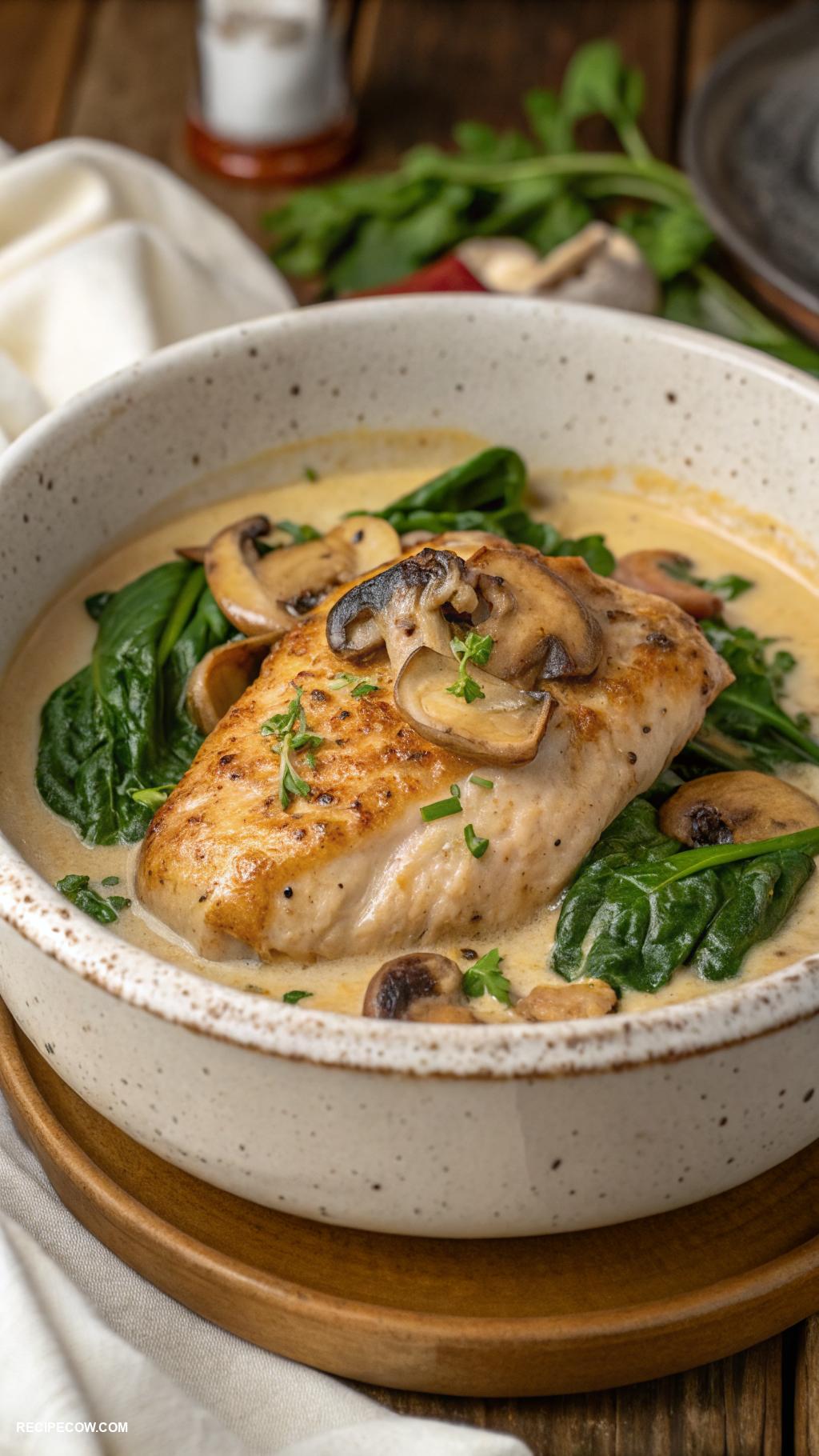 crockpot chicken recipes Creamy garlic chicken with spinach and mushrooms