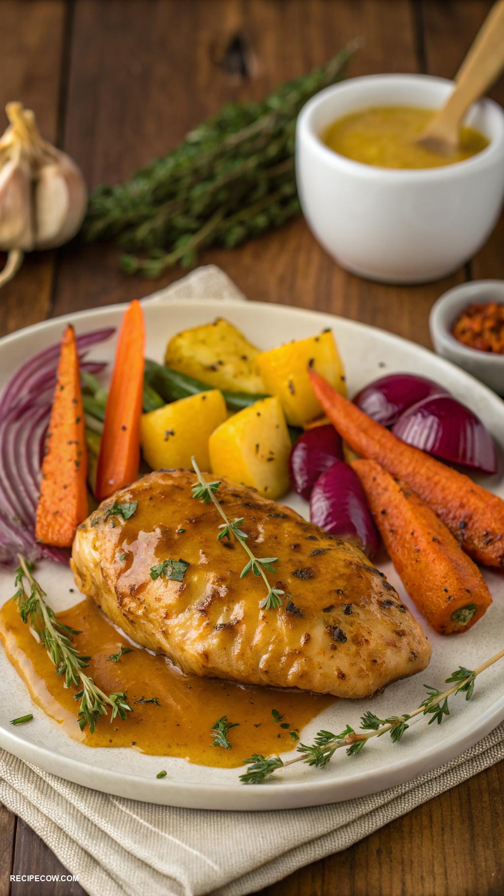 crockpot chicken recipes Honey mustard chicken with roasted vegetables