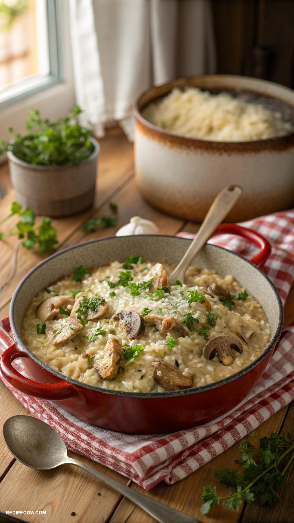 dutch oven recipes Creamy chicken and garlic mushroom risotto