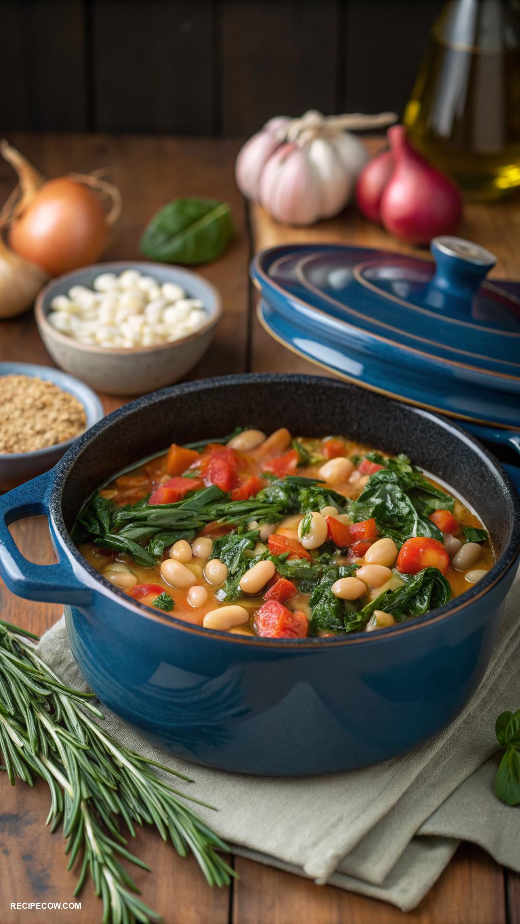 dutch oven recipes Tuscan white bean and spinach stew