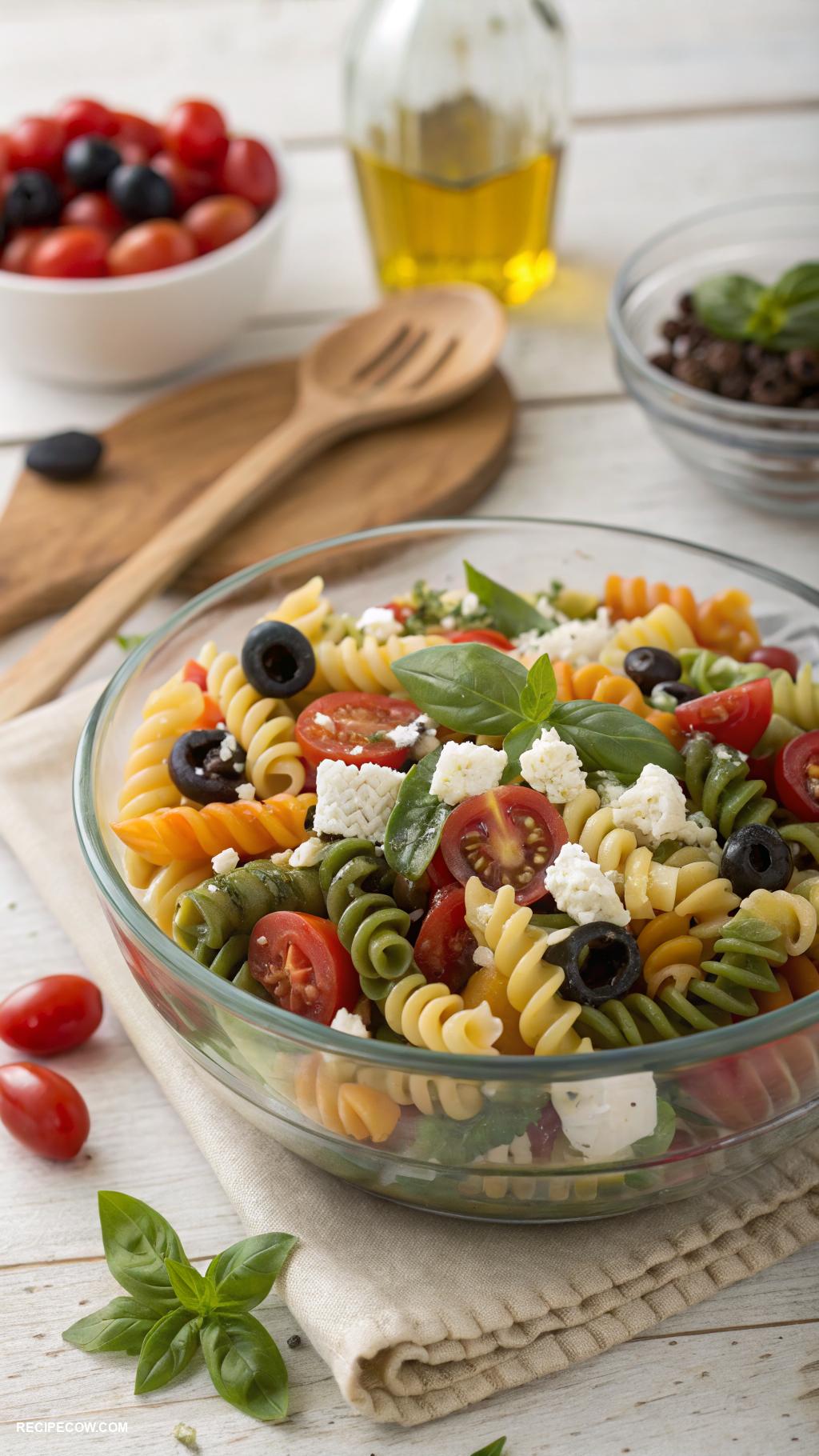 easy meal prep lunches Pasta salad with olives and feta cheese