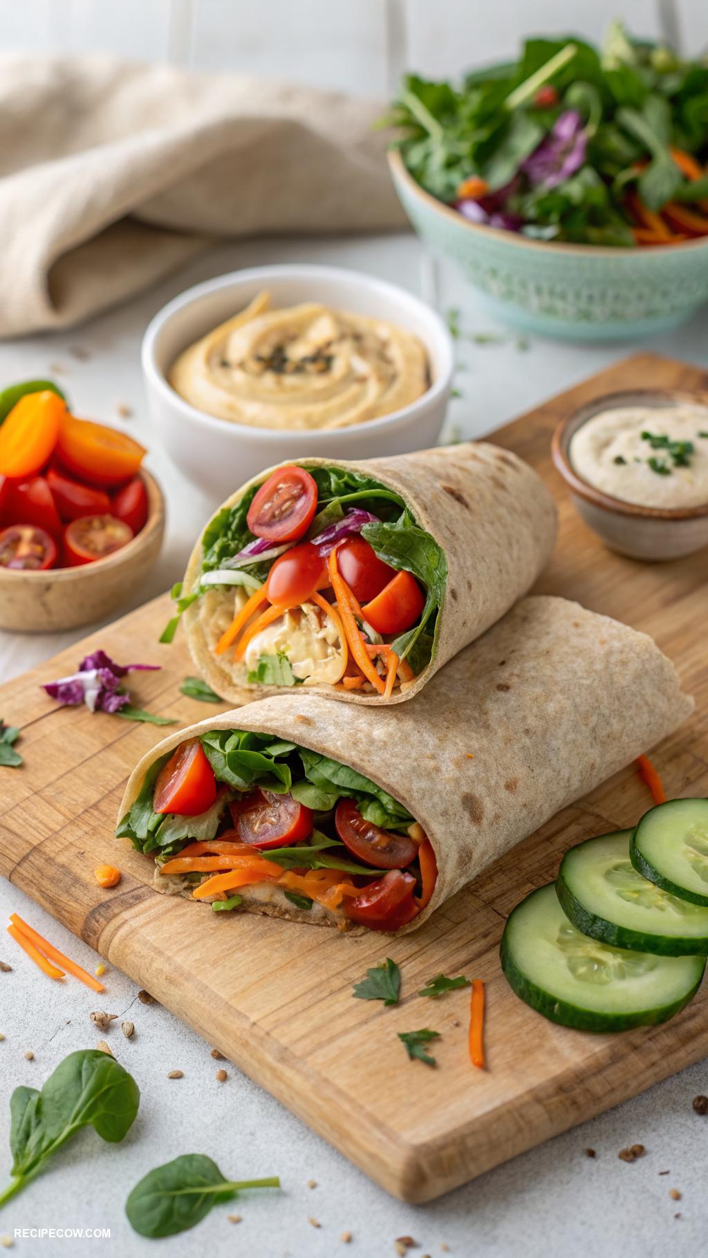 easy meal prep lunches Vegetable wrap with hummus and fresh greens