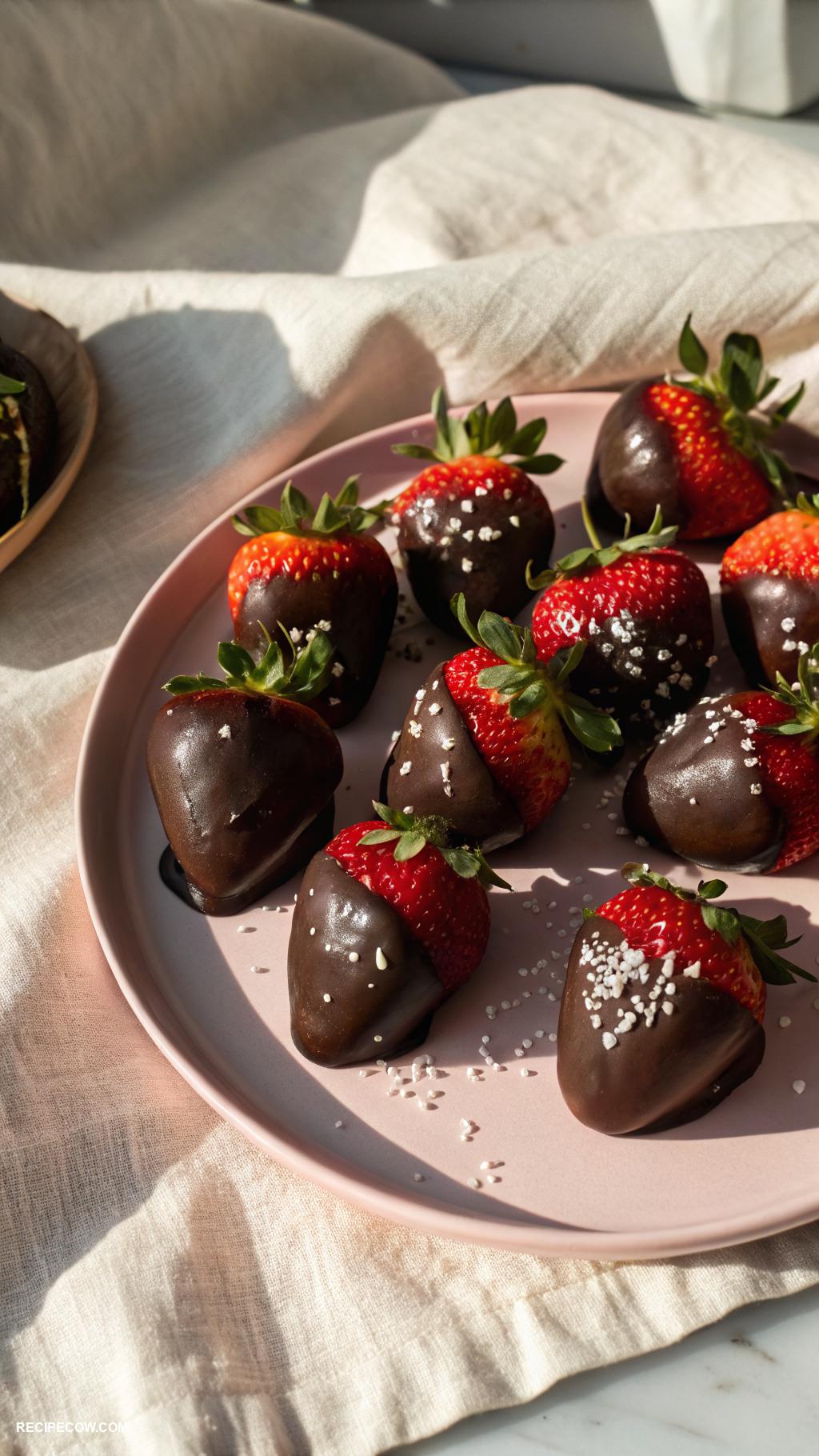 light dessert recipes Chocolate dipped strawberries with sea salt