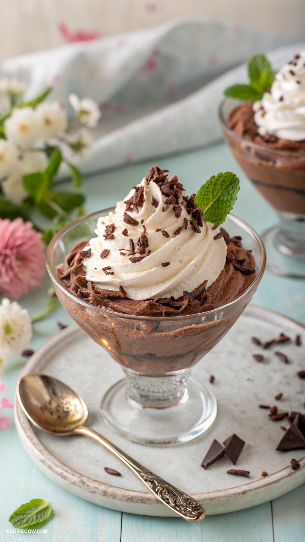 light dessert recipes Chocolate mousse with whipped cream topping