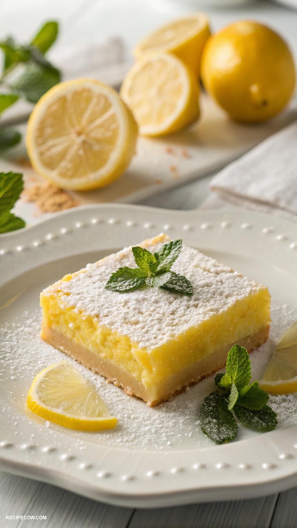 light dessert recipes Lemon bars with powdered sugar dusting