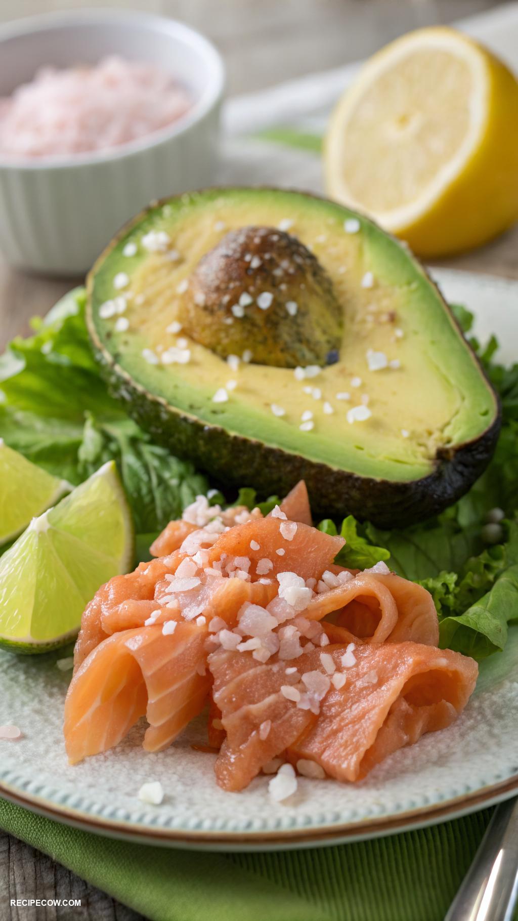 low carb breakfast Avocado and smoked salmon on lettuce