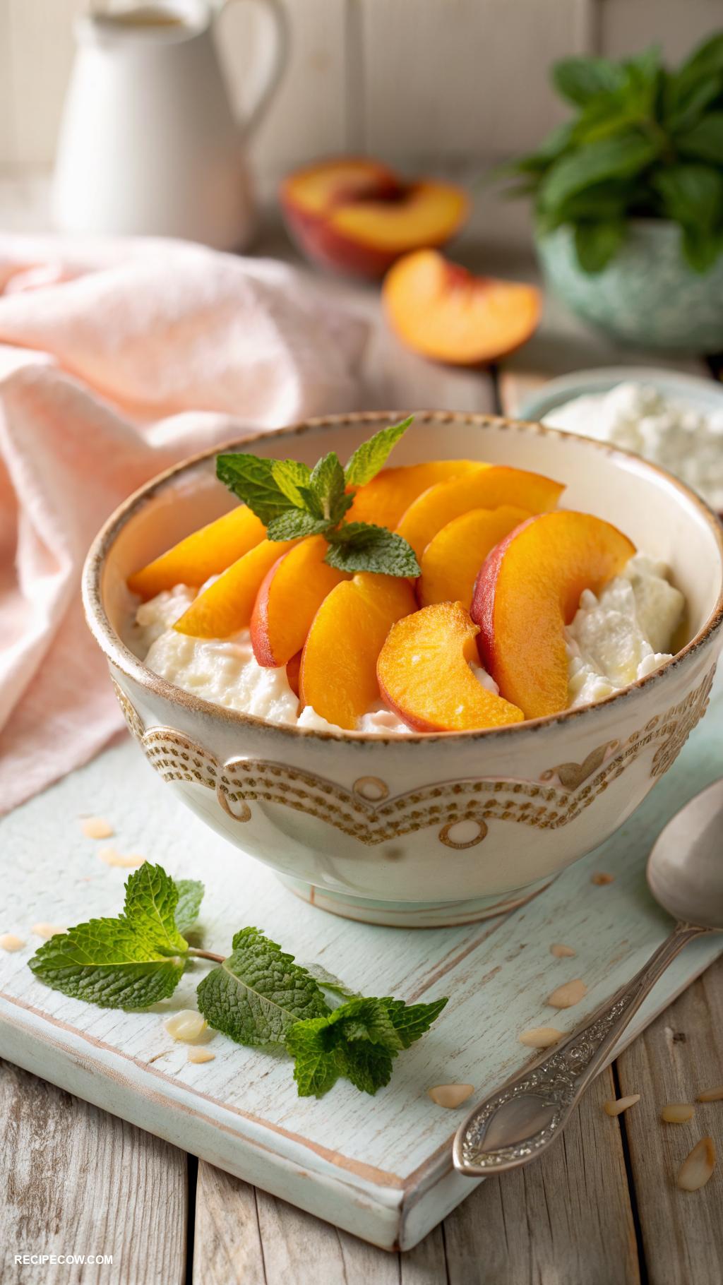 low carb breakfast Cottage cheese with sliced peaches