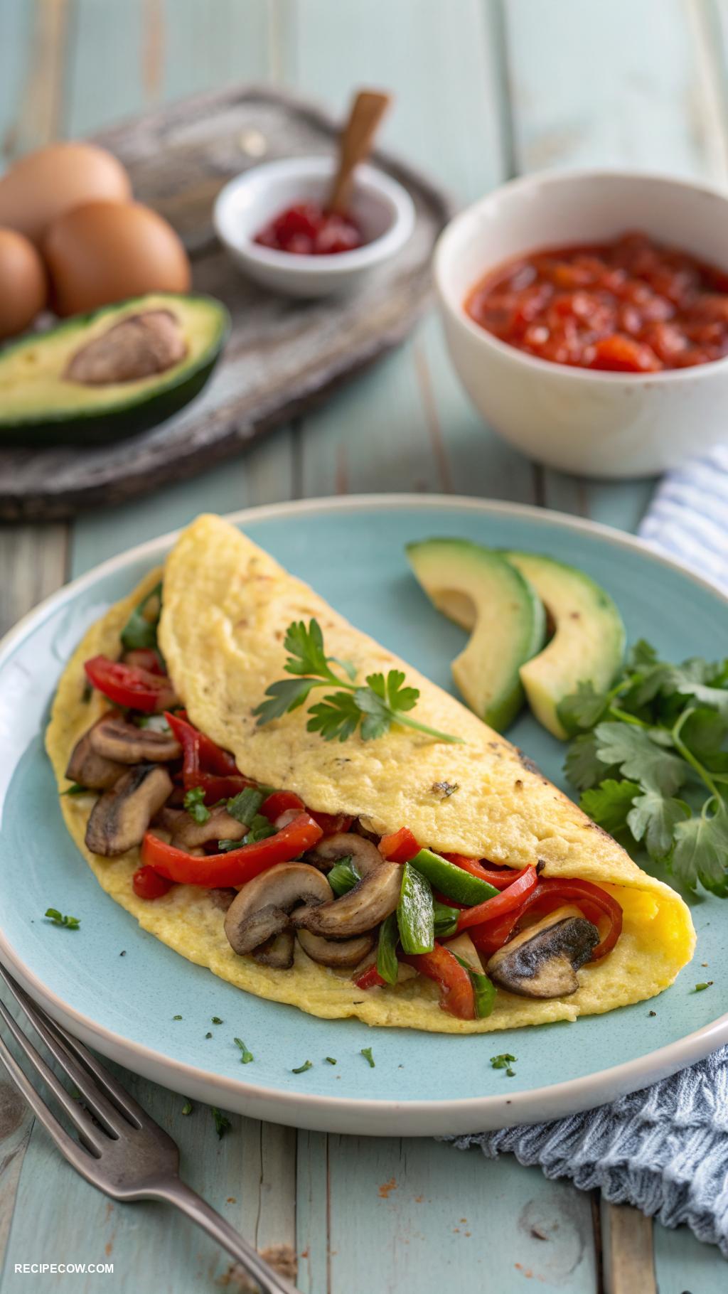 low carb breakfast Omelet with mushrooms and bell peppers